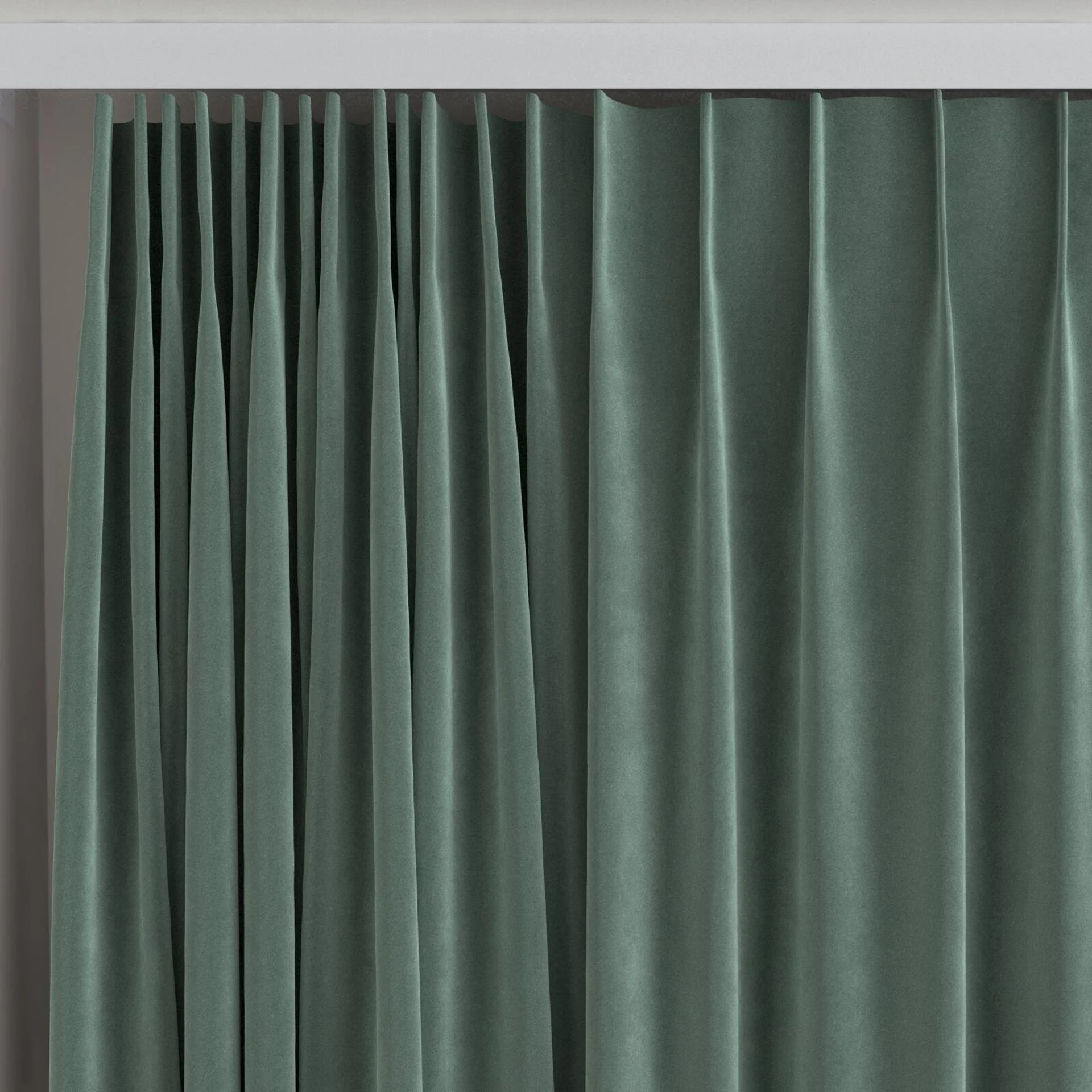 Top view of Vienna Teal, on curtain rail