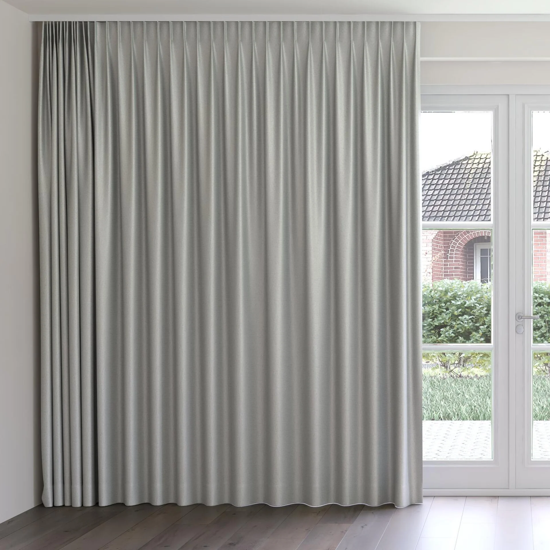Front view of Kennedy II Blackout Stone, on curtain rail