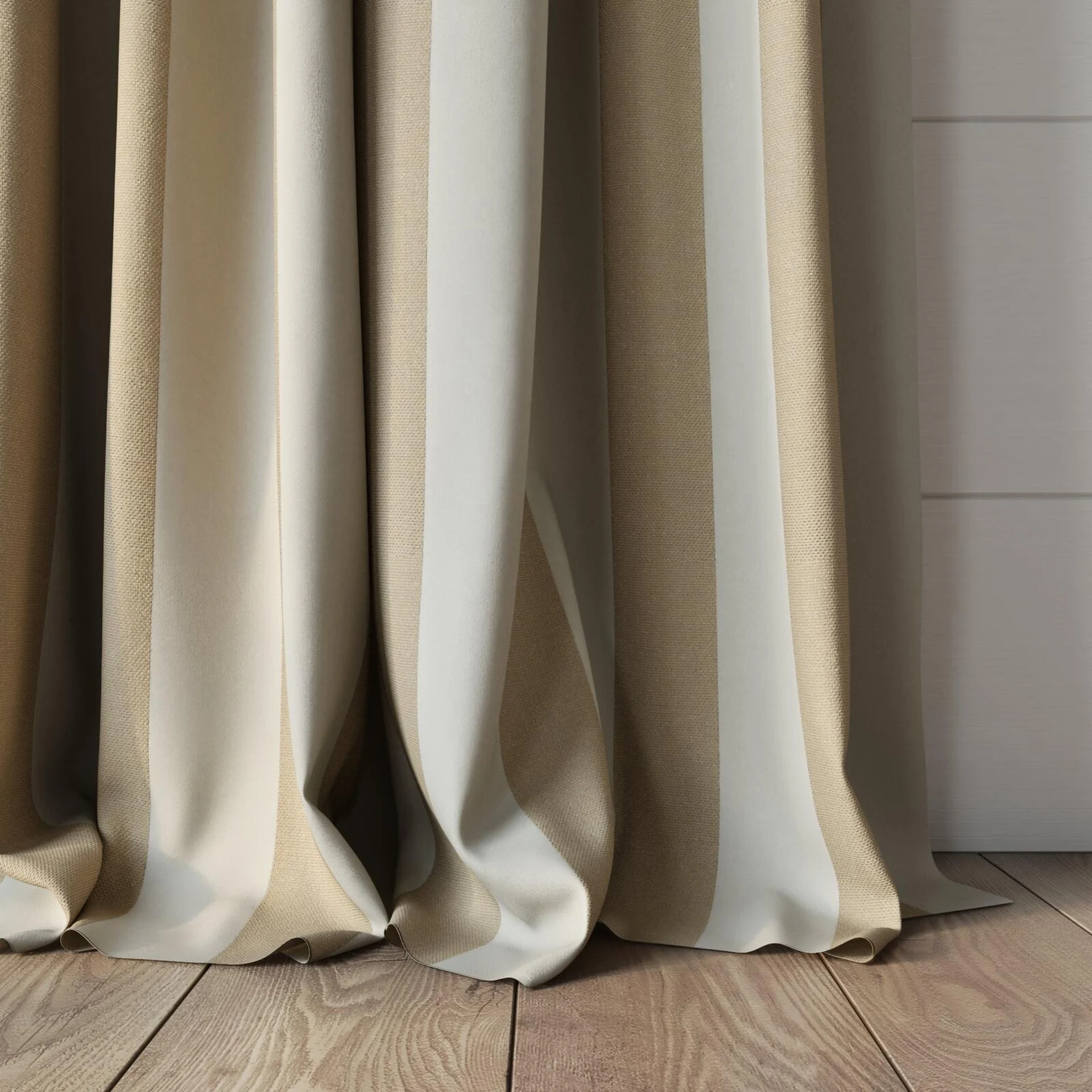 Bottom view of Nexus Dune, puddled, on curtain rod