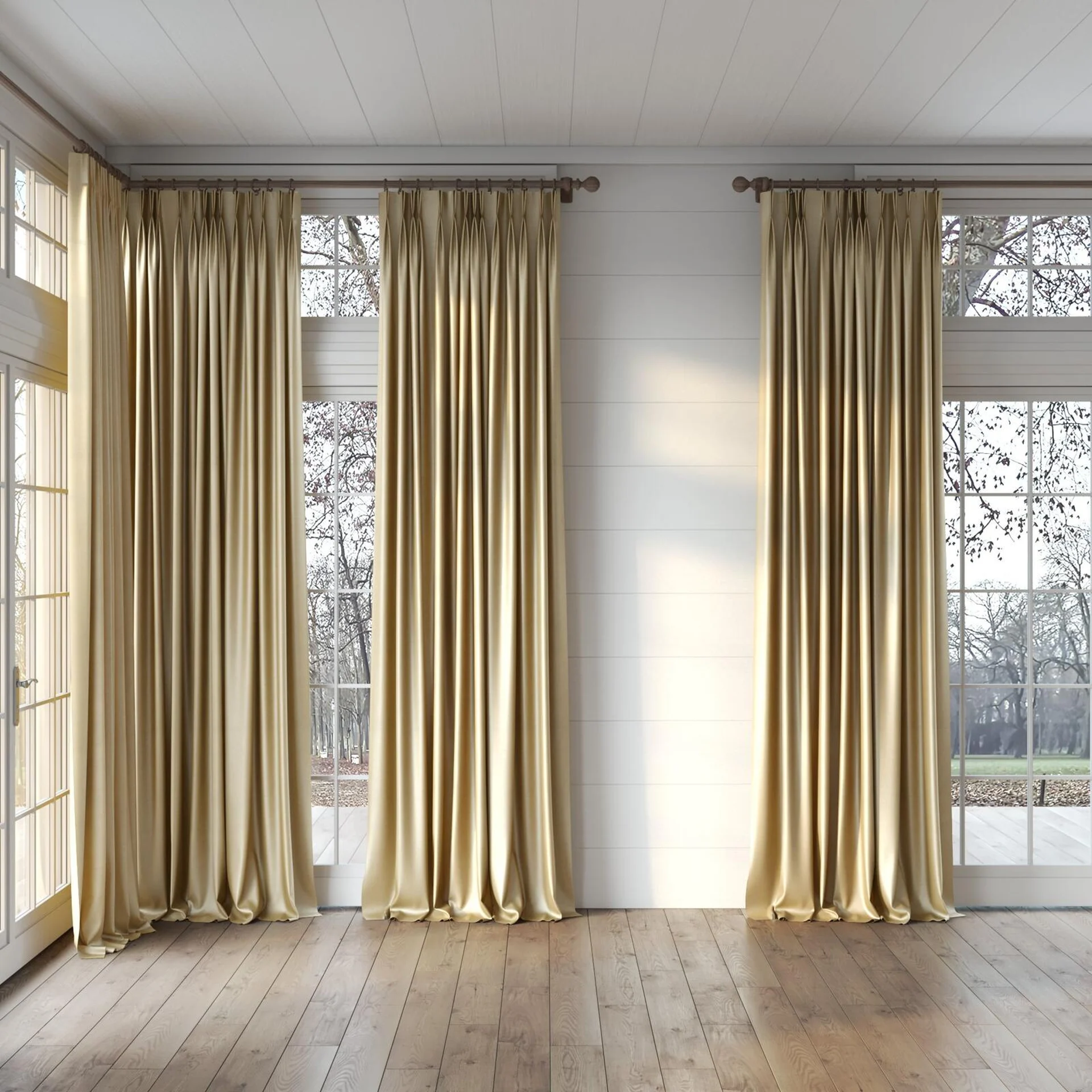 Full view of Mont Blanc Walnut, puddled, on curtain rod