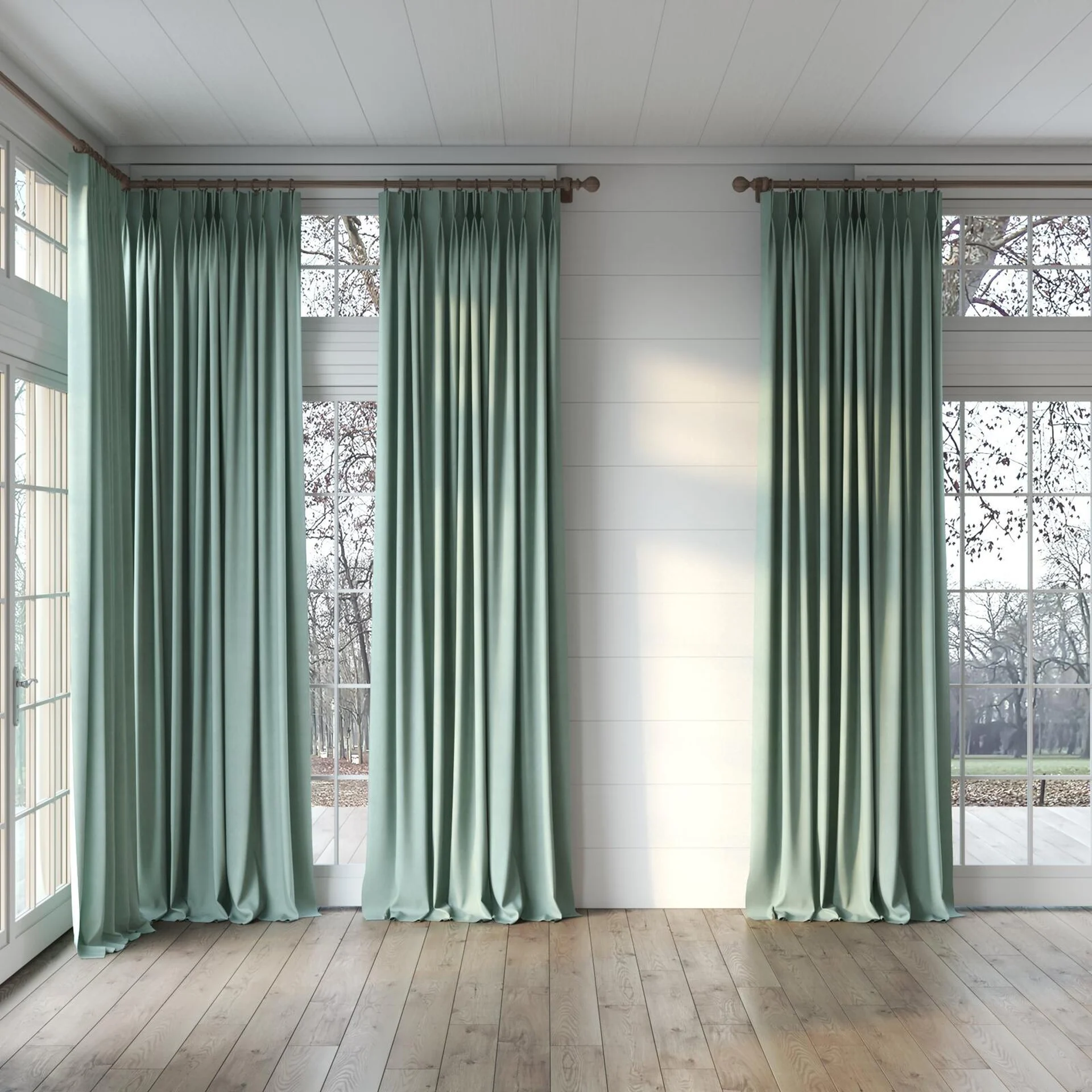 Full view of Lech Mineral, puddled, on curtain rod