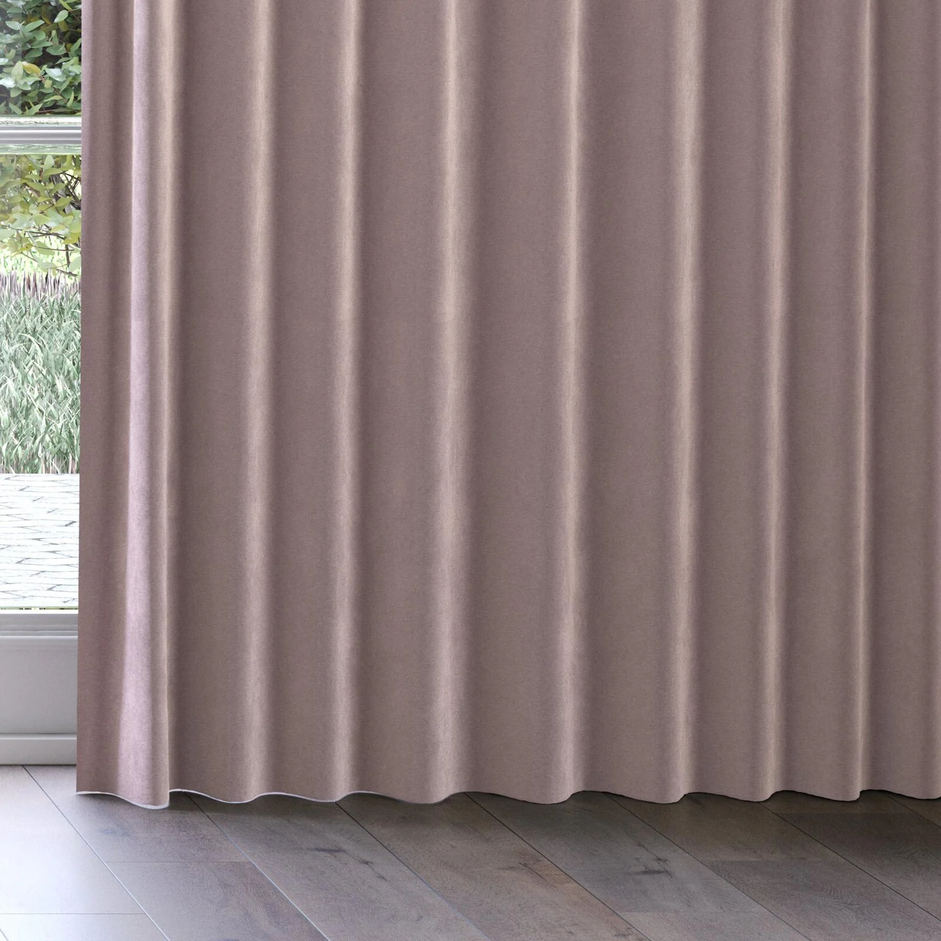 Bottom view of Moon Chinchilla, on curtain rail