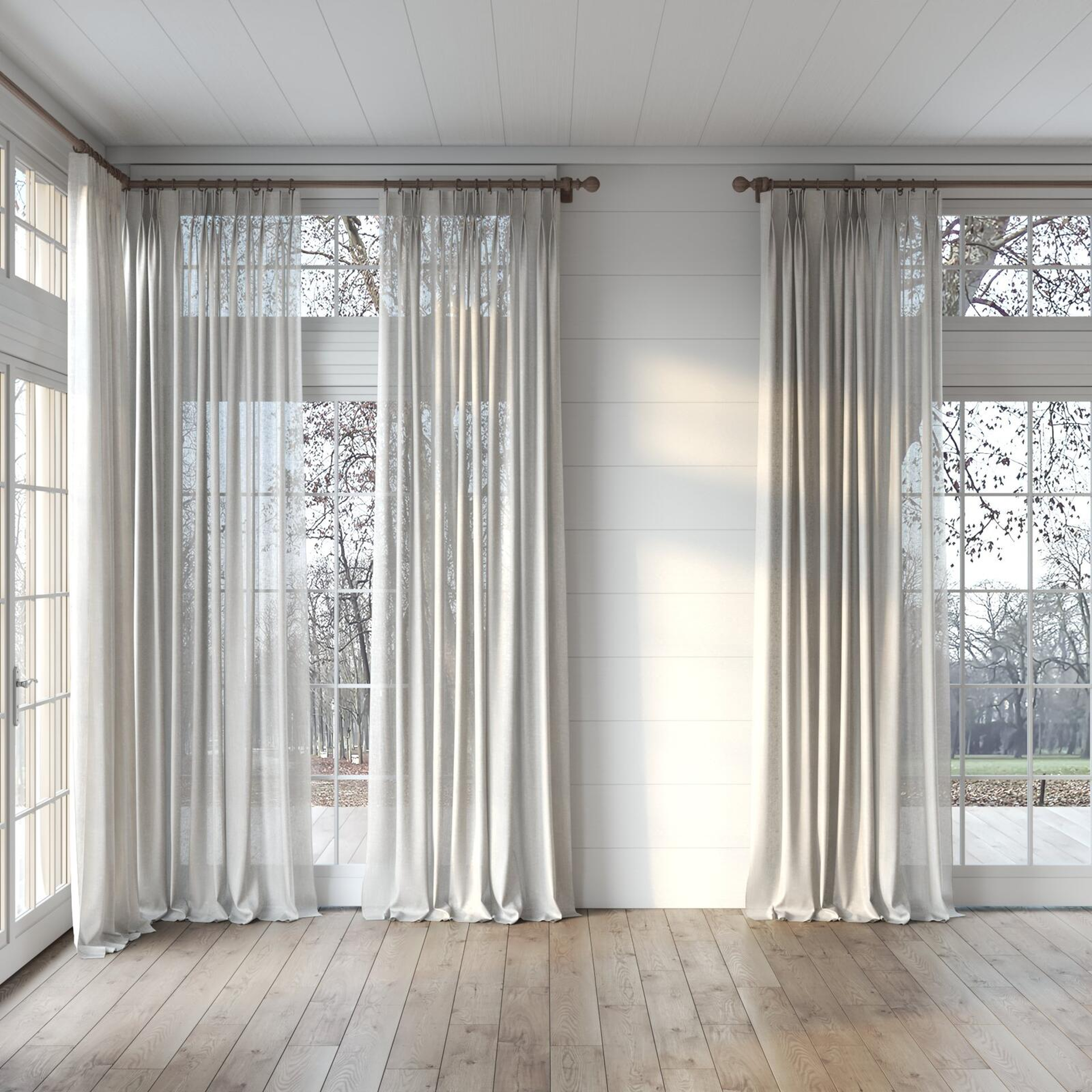Full view of Lucidity Dove, puddled, on curtain rod