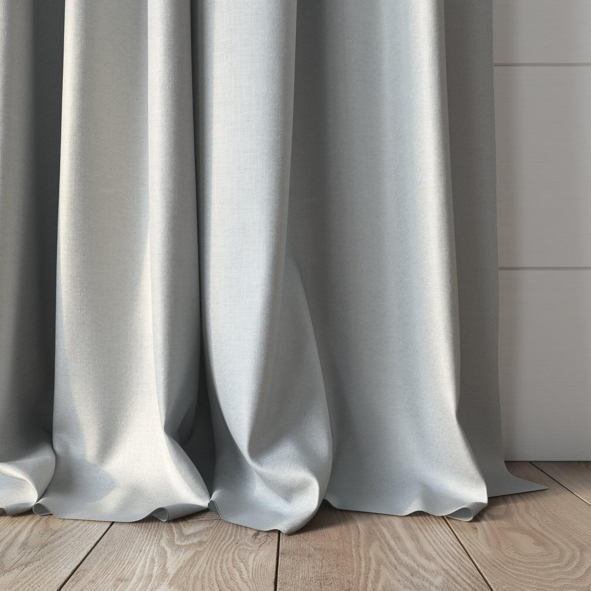 Bottom view of Atelier Ivory, puddled, on curtain rod