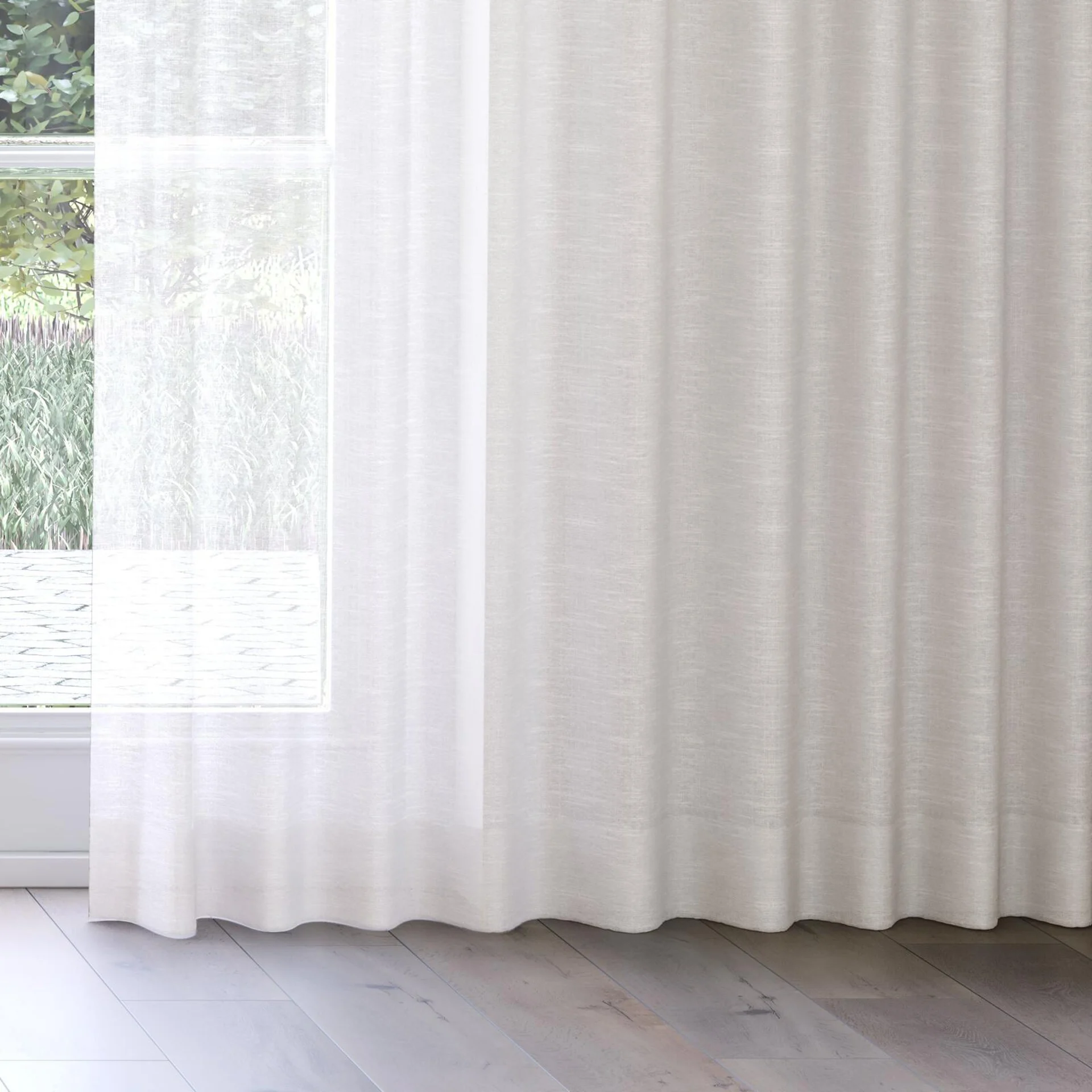 Bottom view of Angelic Linen, on curtain rail