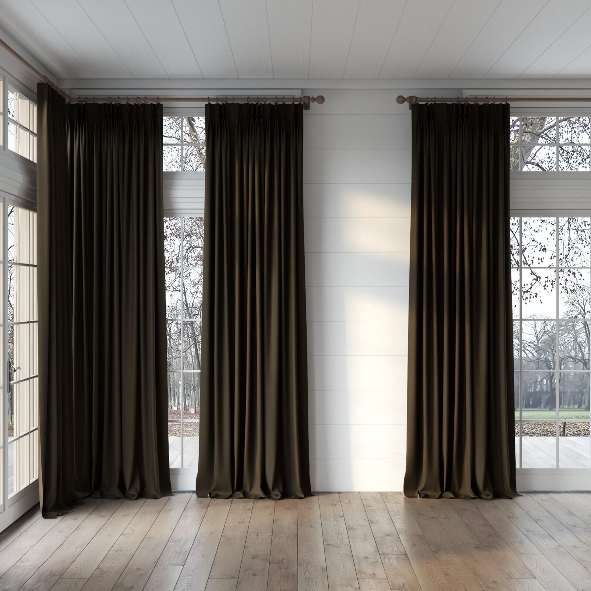 Full view of Vela Wood, puddled, on curtain rod