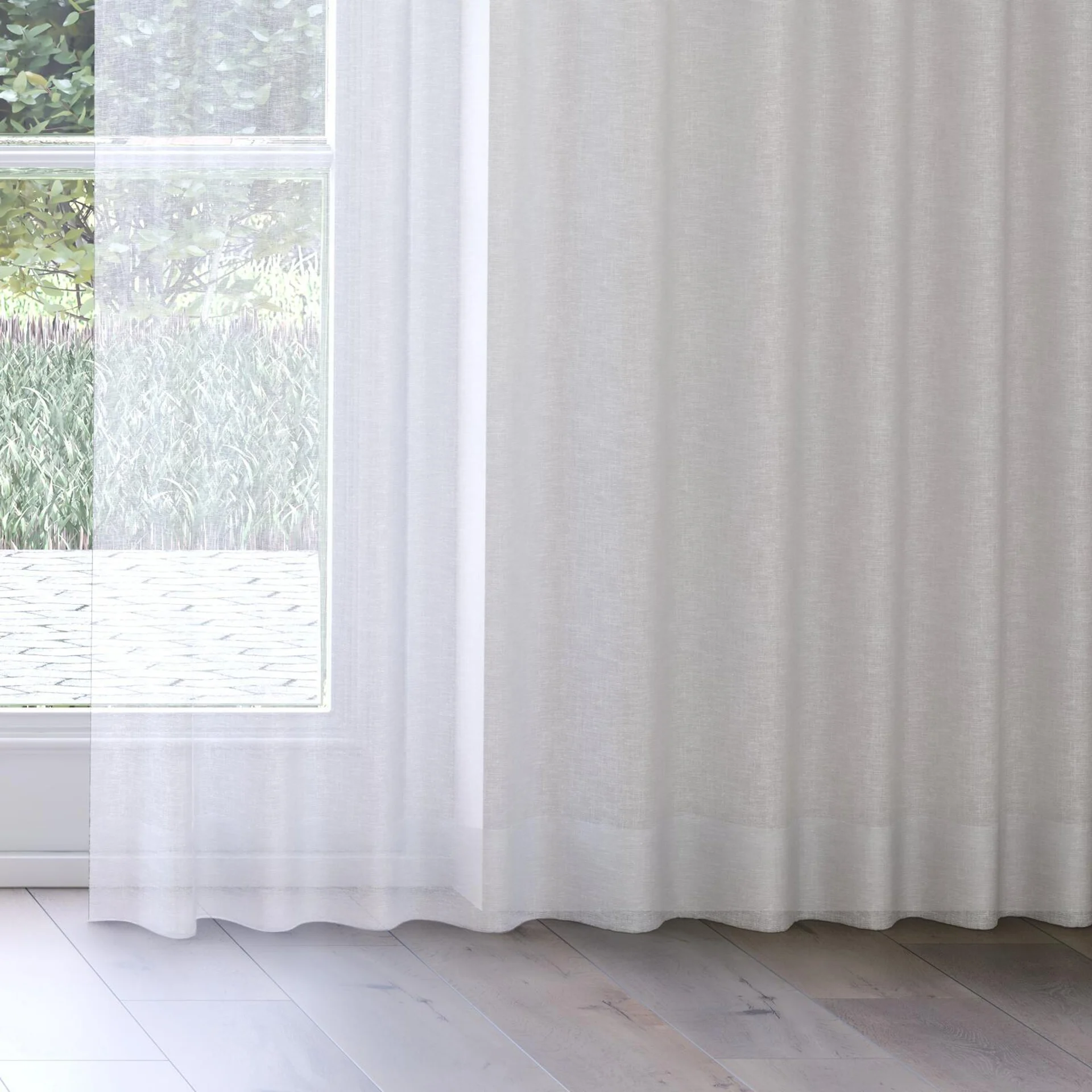 Bottom view of Natura Recycled Silver, on curtain rail