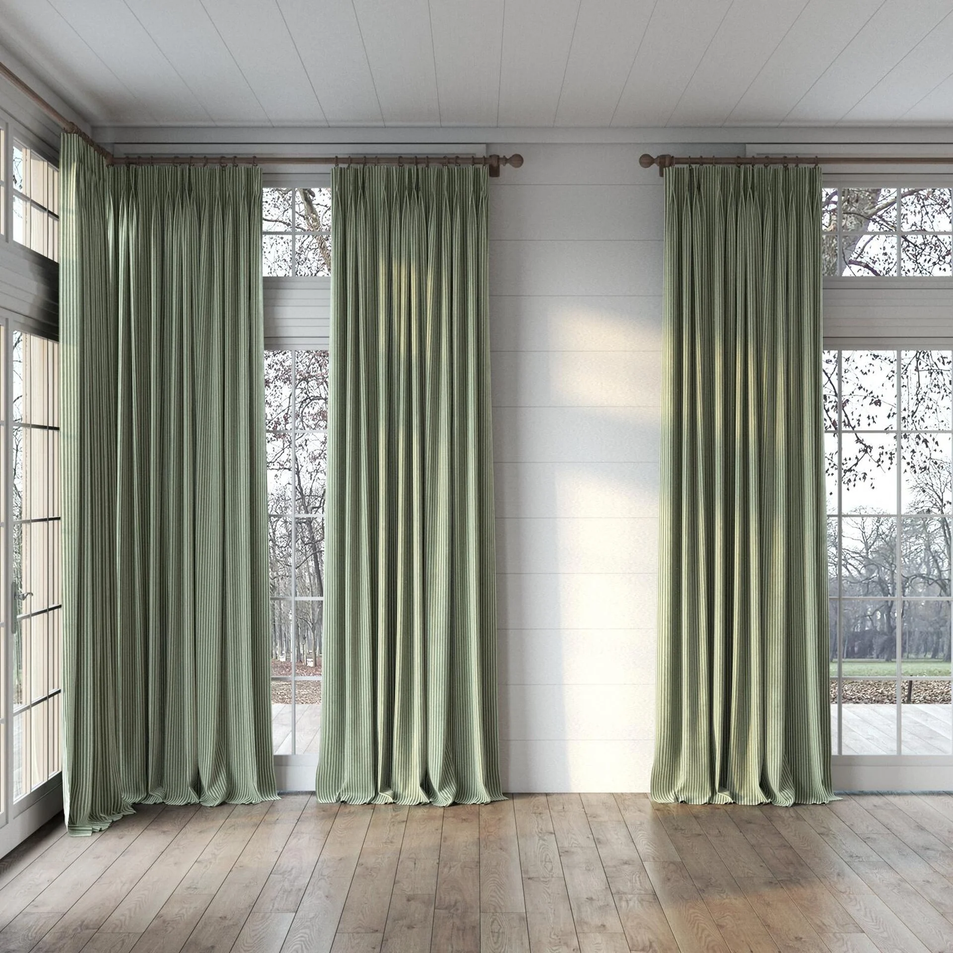 Full view of Embrace Linden, puddled, on curtain rod