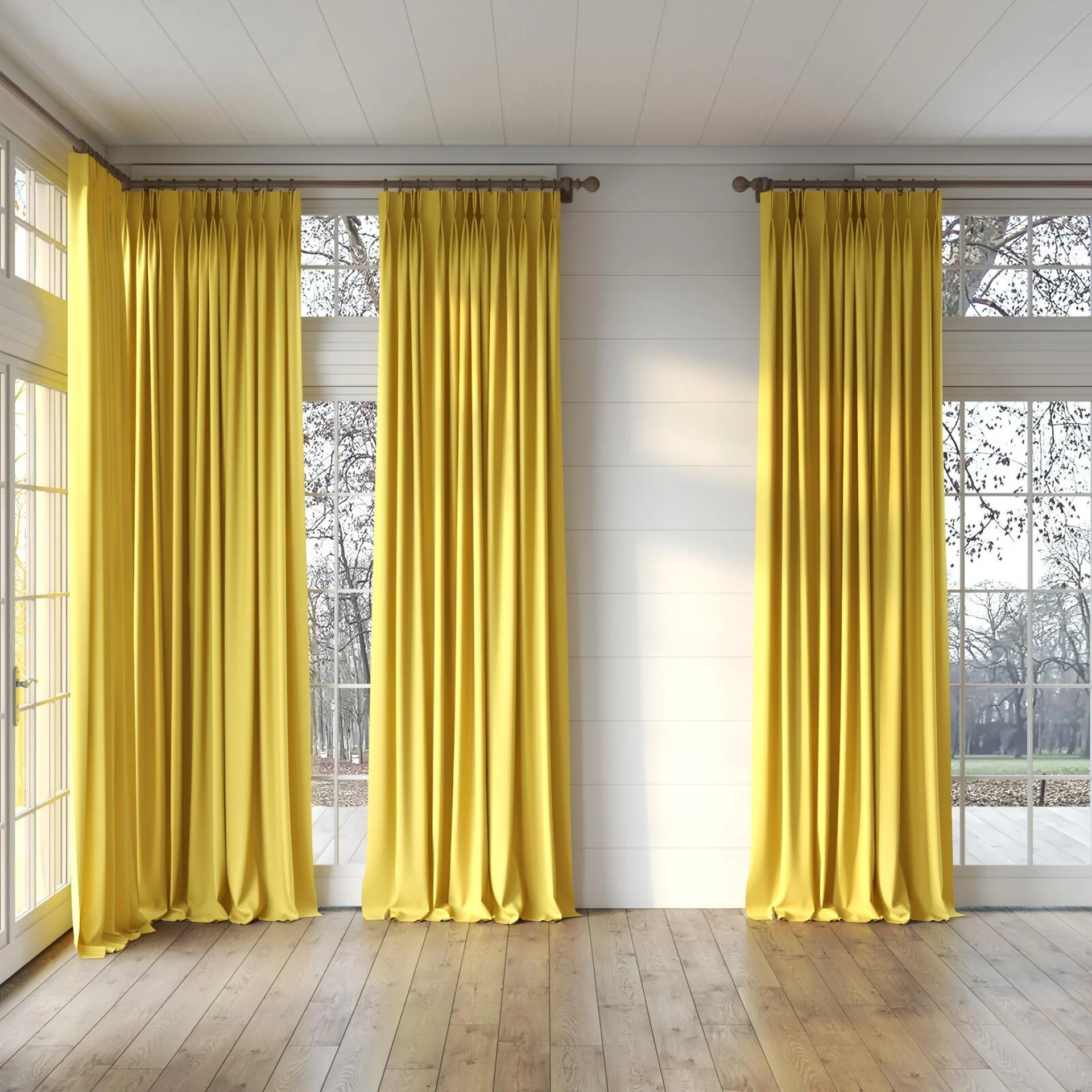 Full view of Ultra Dim Sun, puddled, on curtain rod