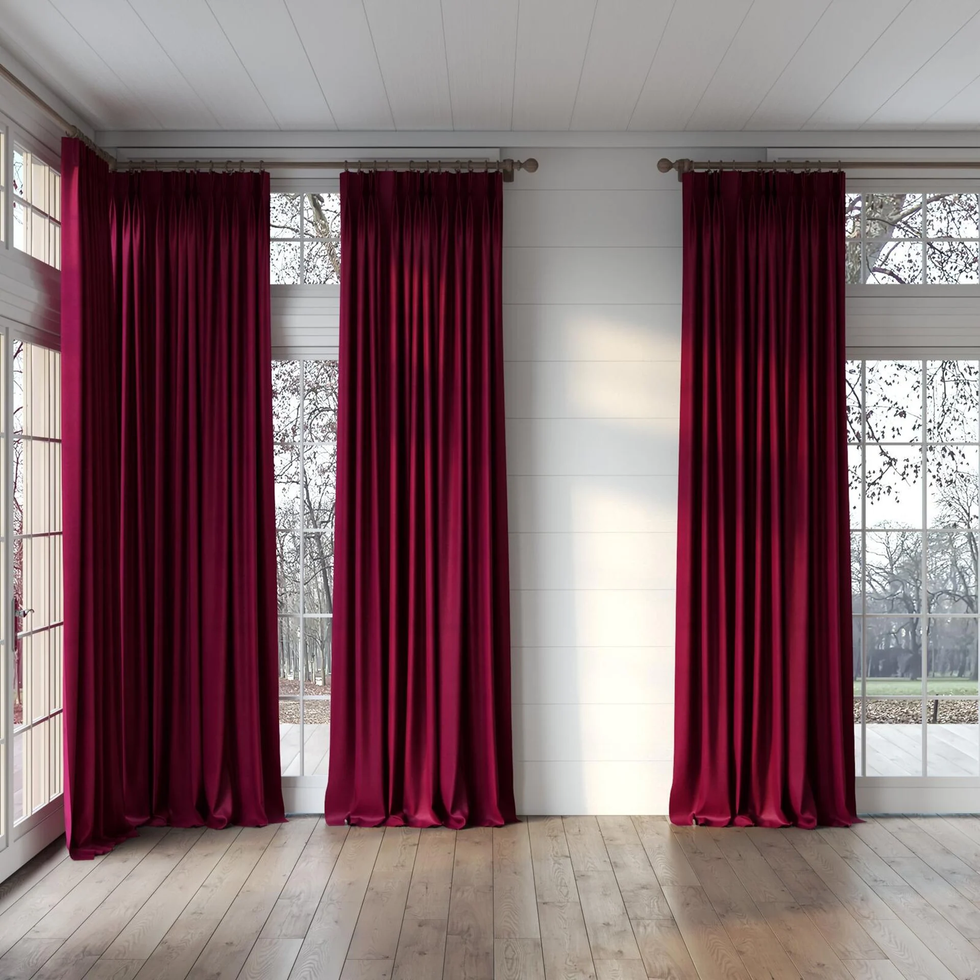 Full view of Baron Passion, puddled, on curtain rod