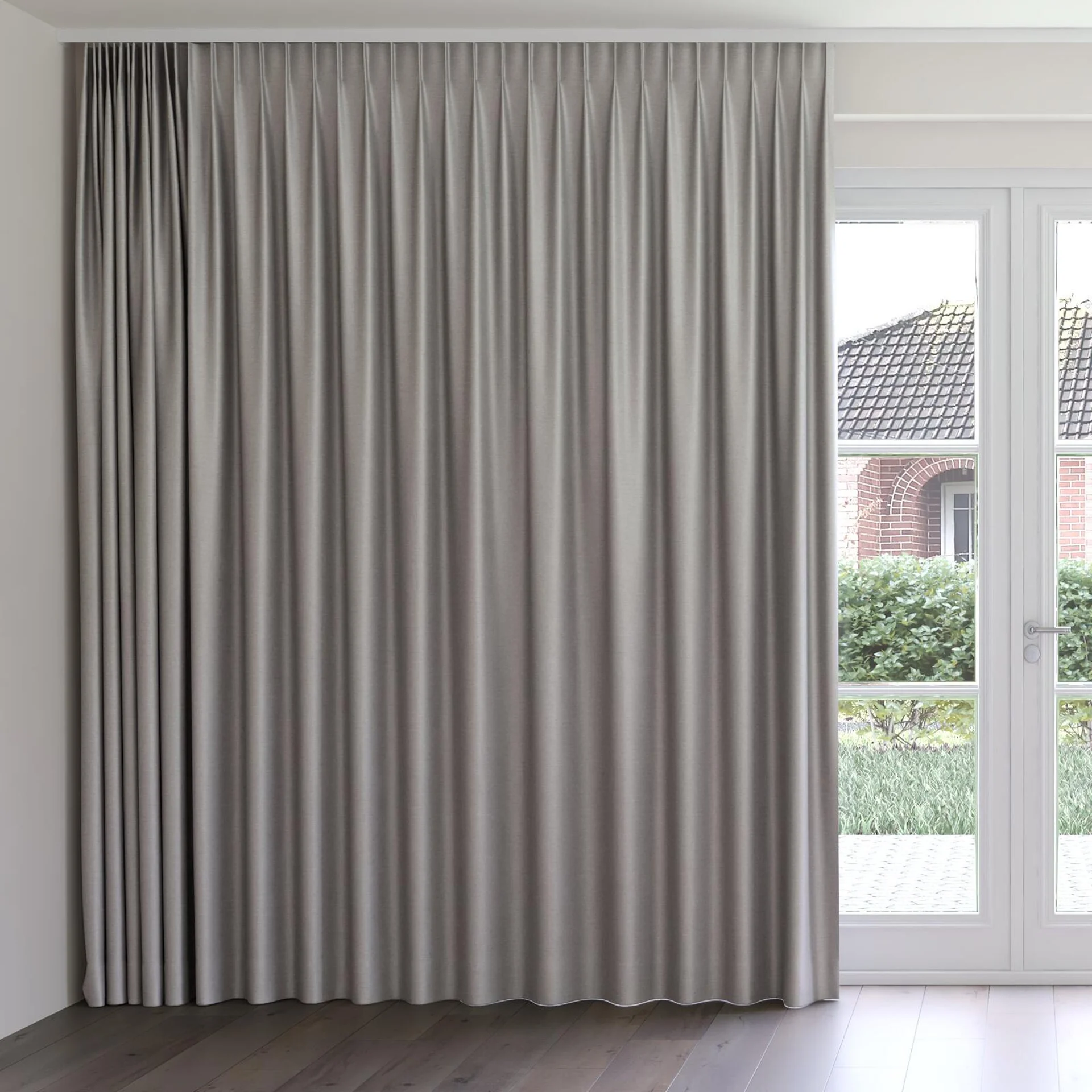 Front view of Provence Feather, on curtain rail