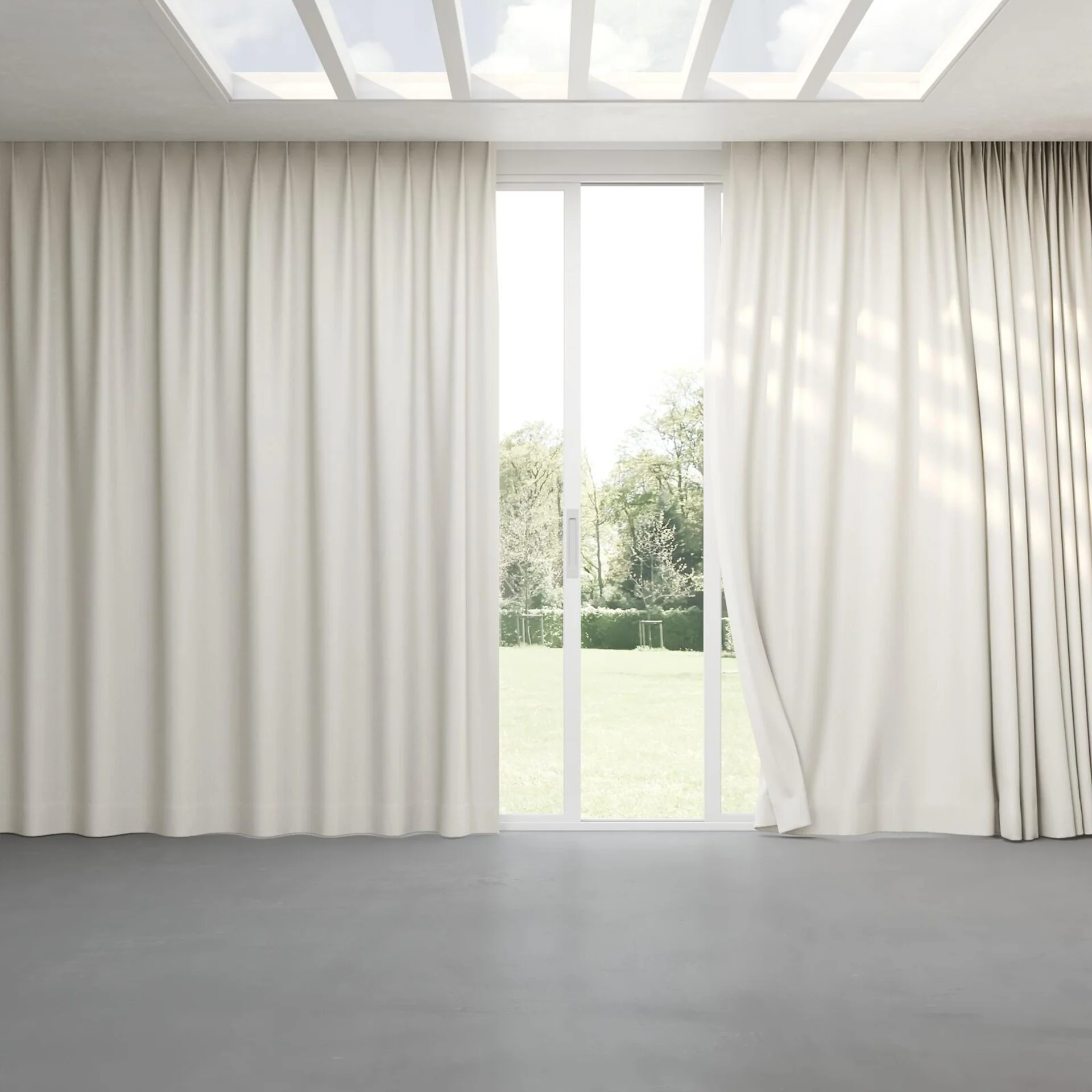 Full view of Retreat Blackout Beach, pinch pleat