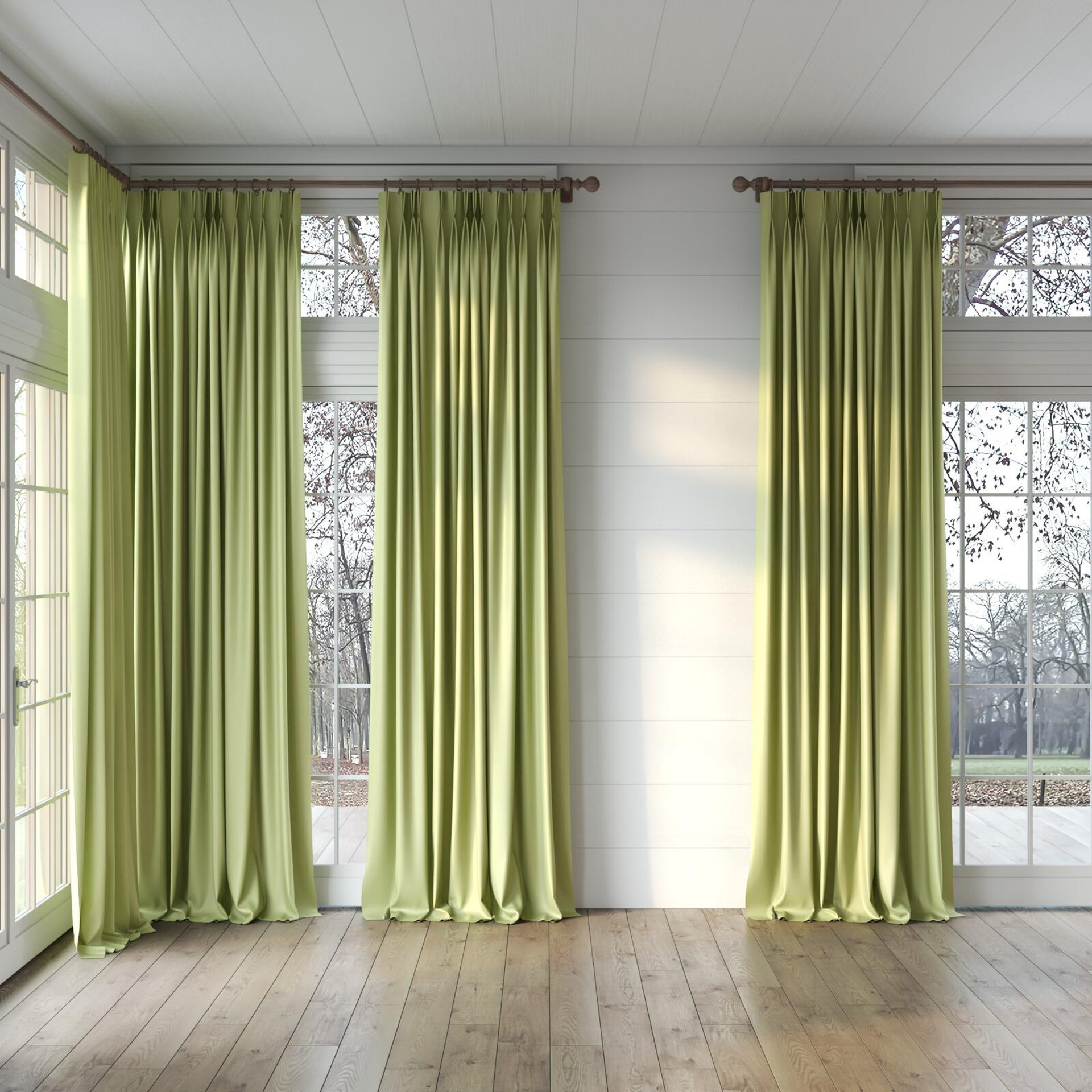 Full view of Re-Vive Leaf, puddled, on curtain rod