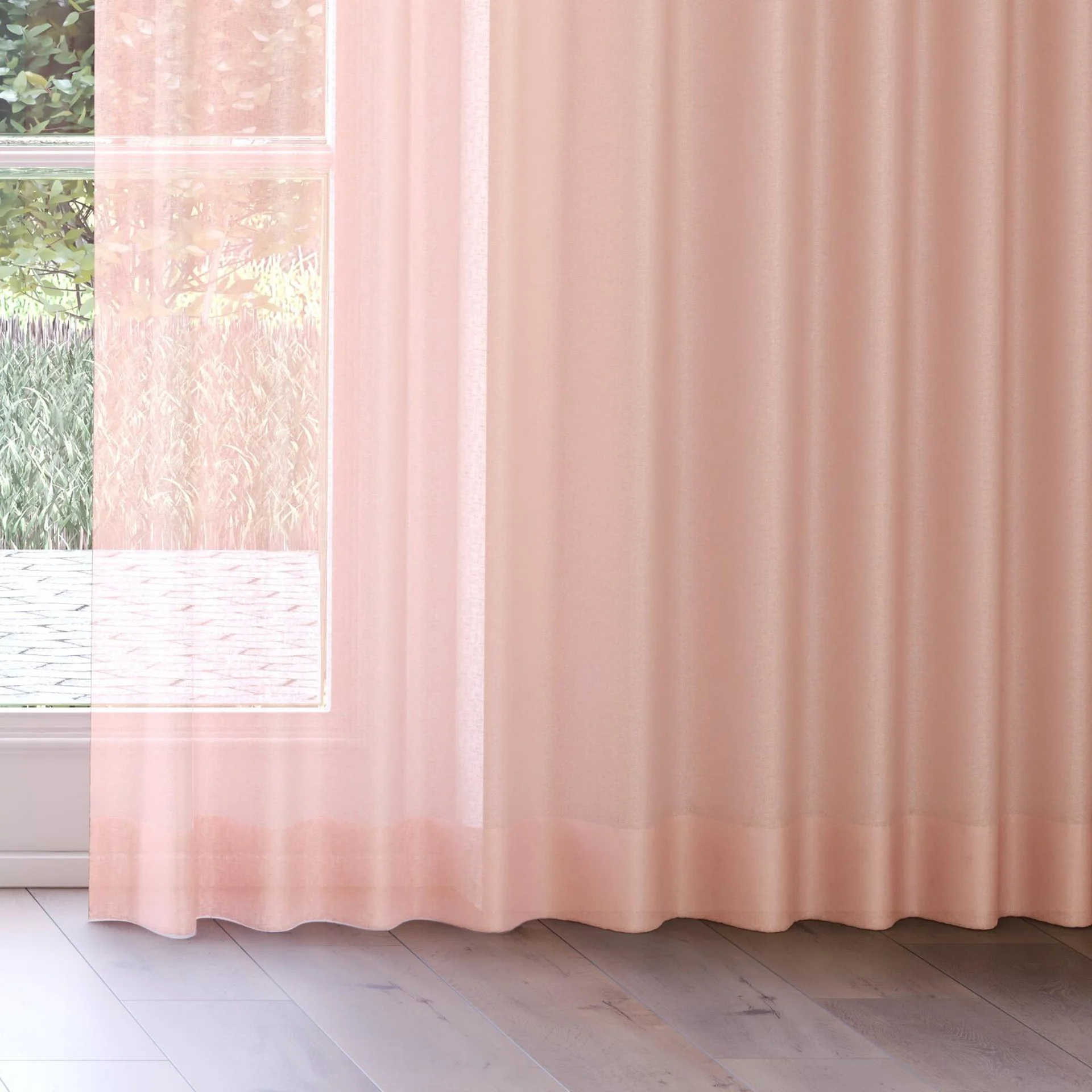 Bottom view of Kanso Stonewash Lychee, on curtain rail