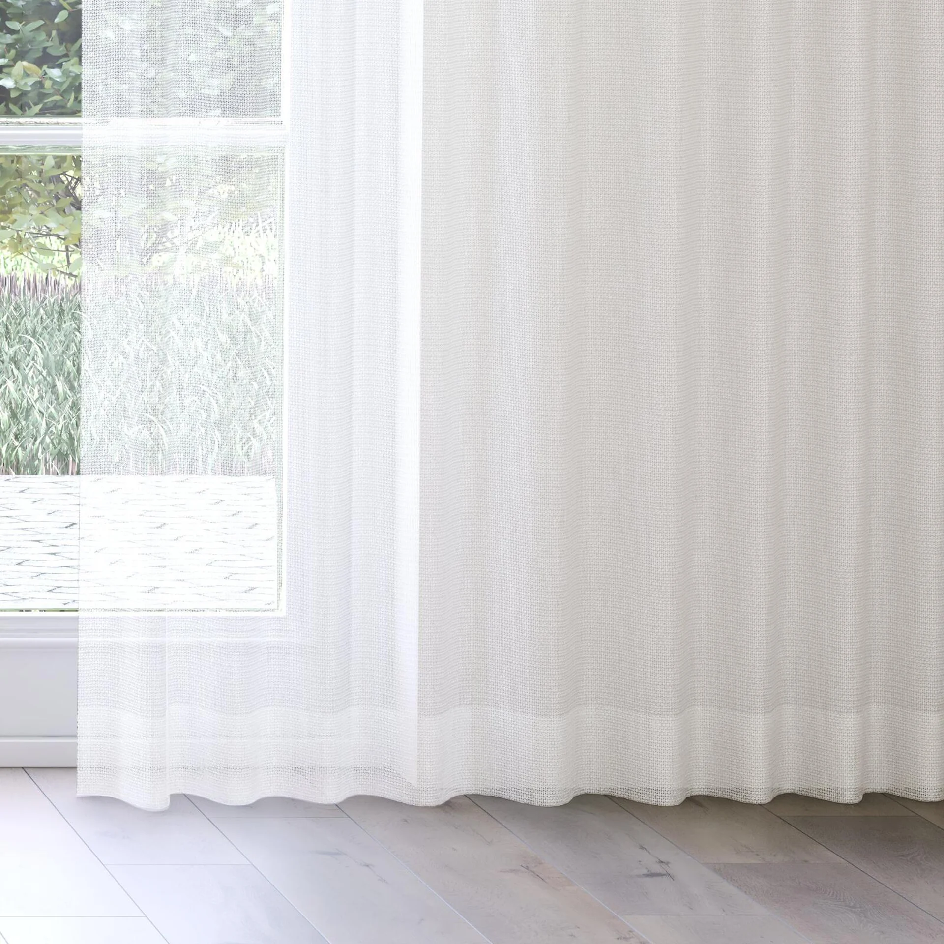 Bottom view of Cosmos Cream, on curtain rail