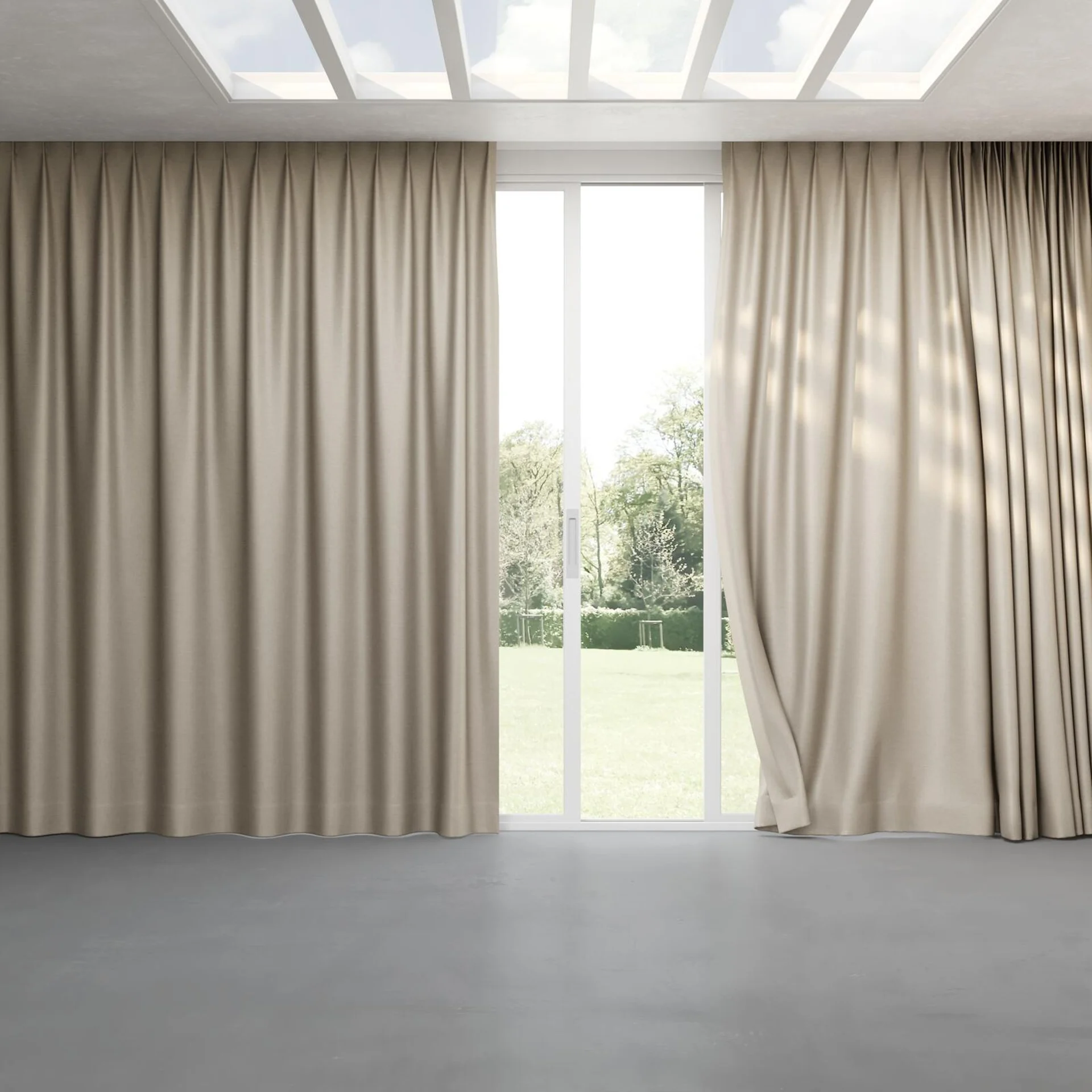 Full view of Provence Flax, pinch pleat