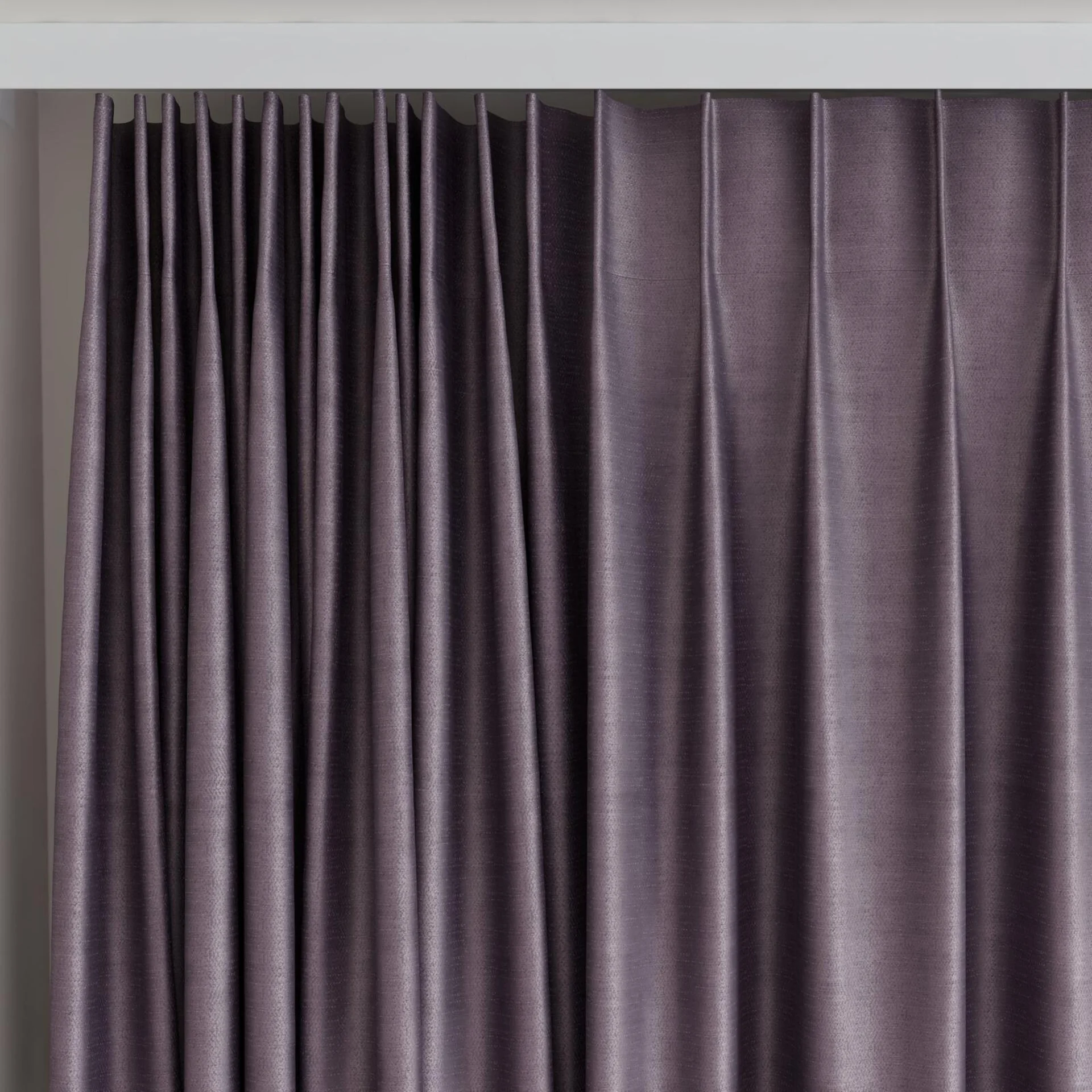 Top view of Zircon Plum, on curtain rail