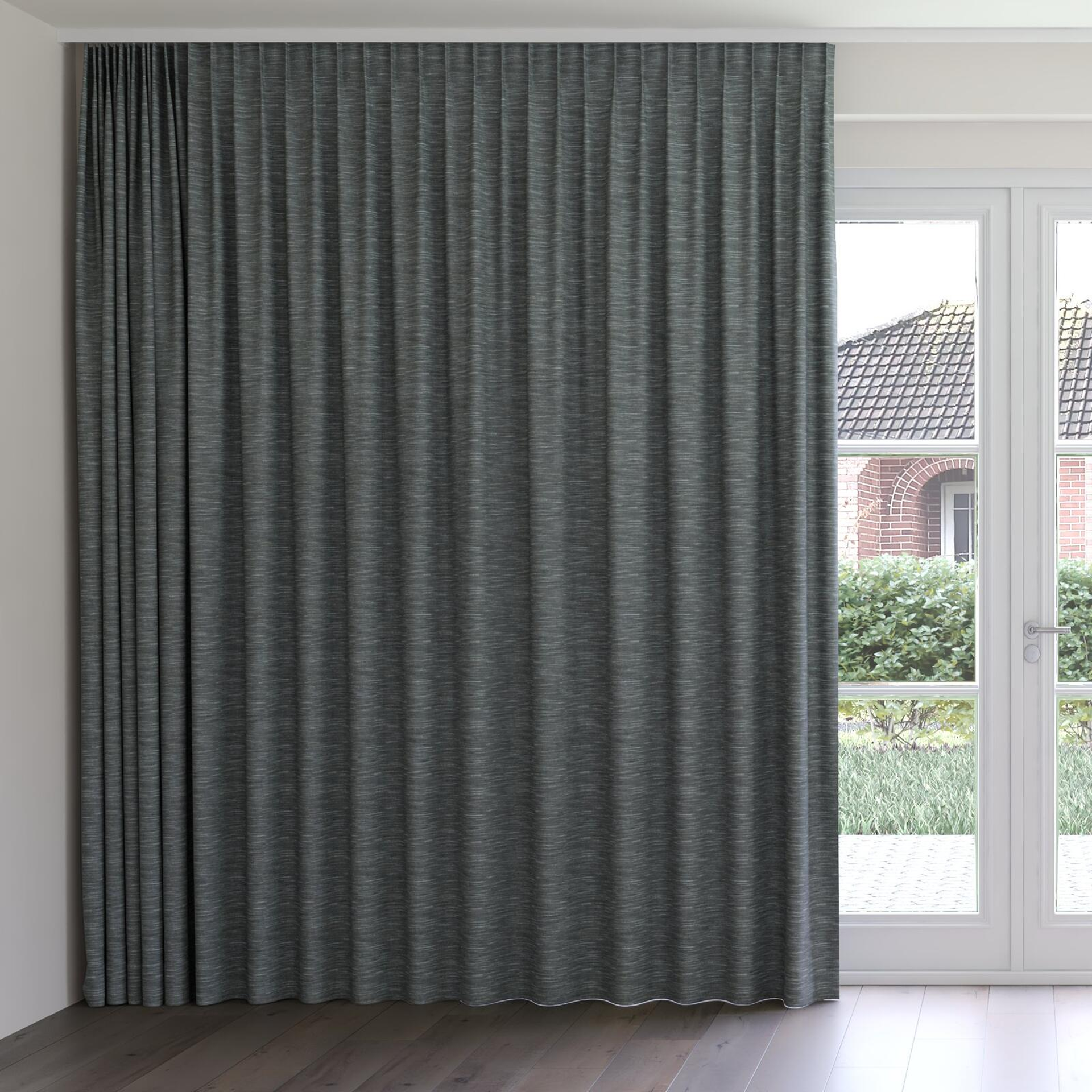 Front view of Venus Pewter, on curtain rail