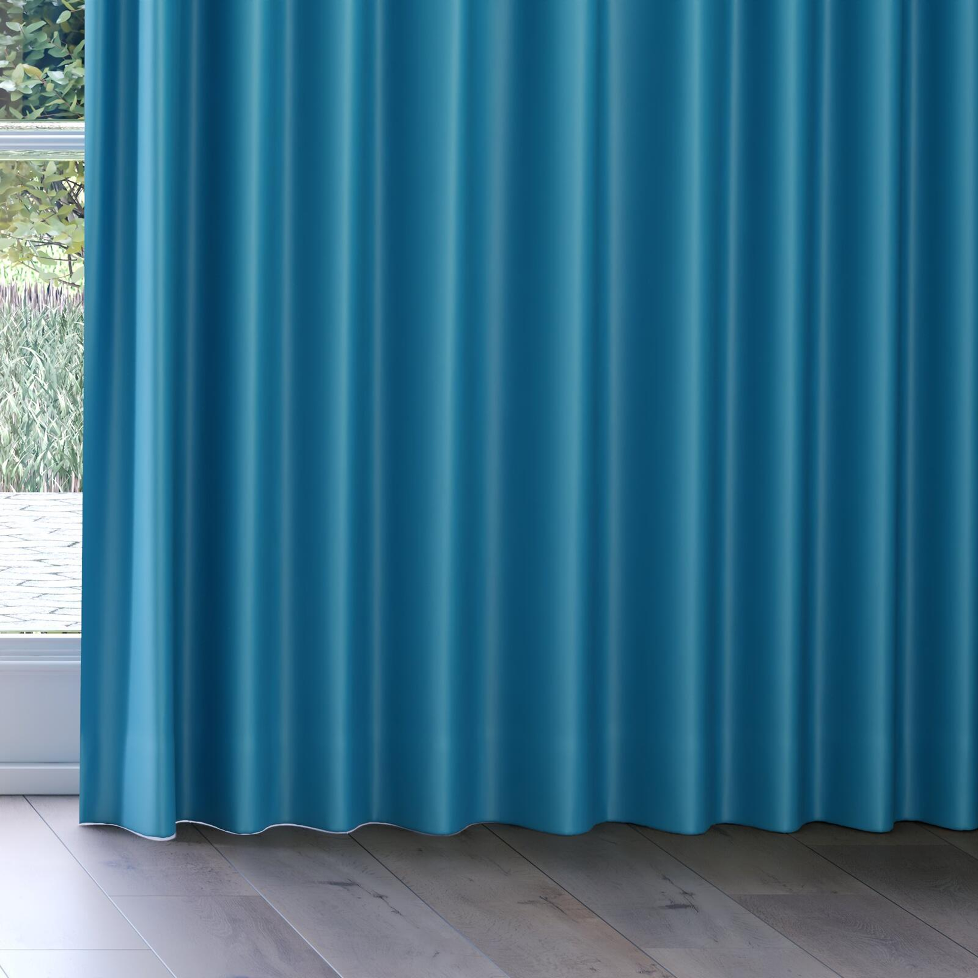 Bottom view of Blockbuster Teal, on curtain rail