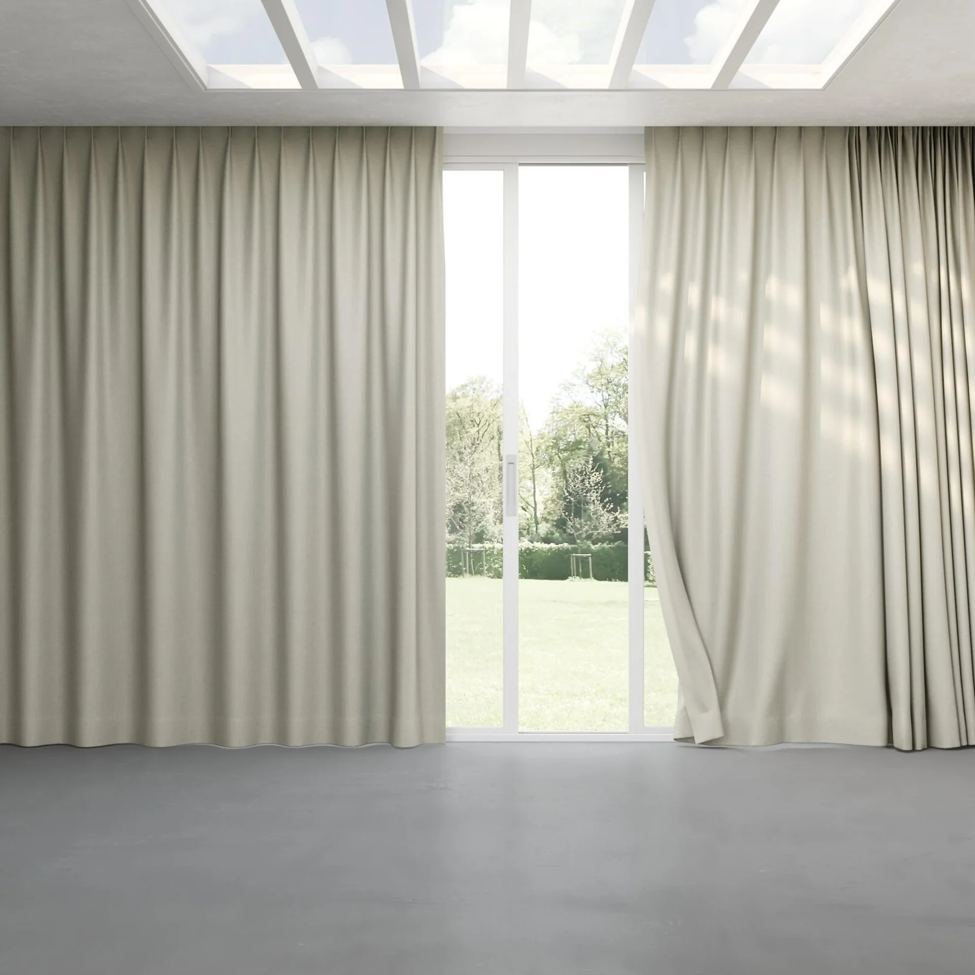 Full view of Stonewall Blackout Linen, pinch pleat