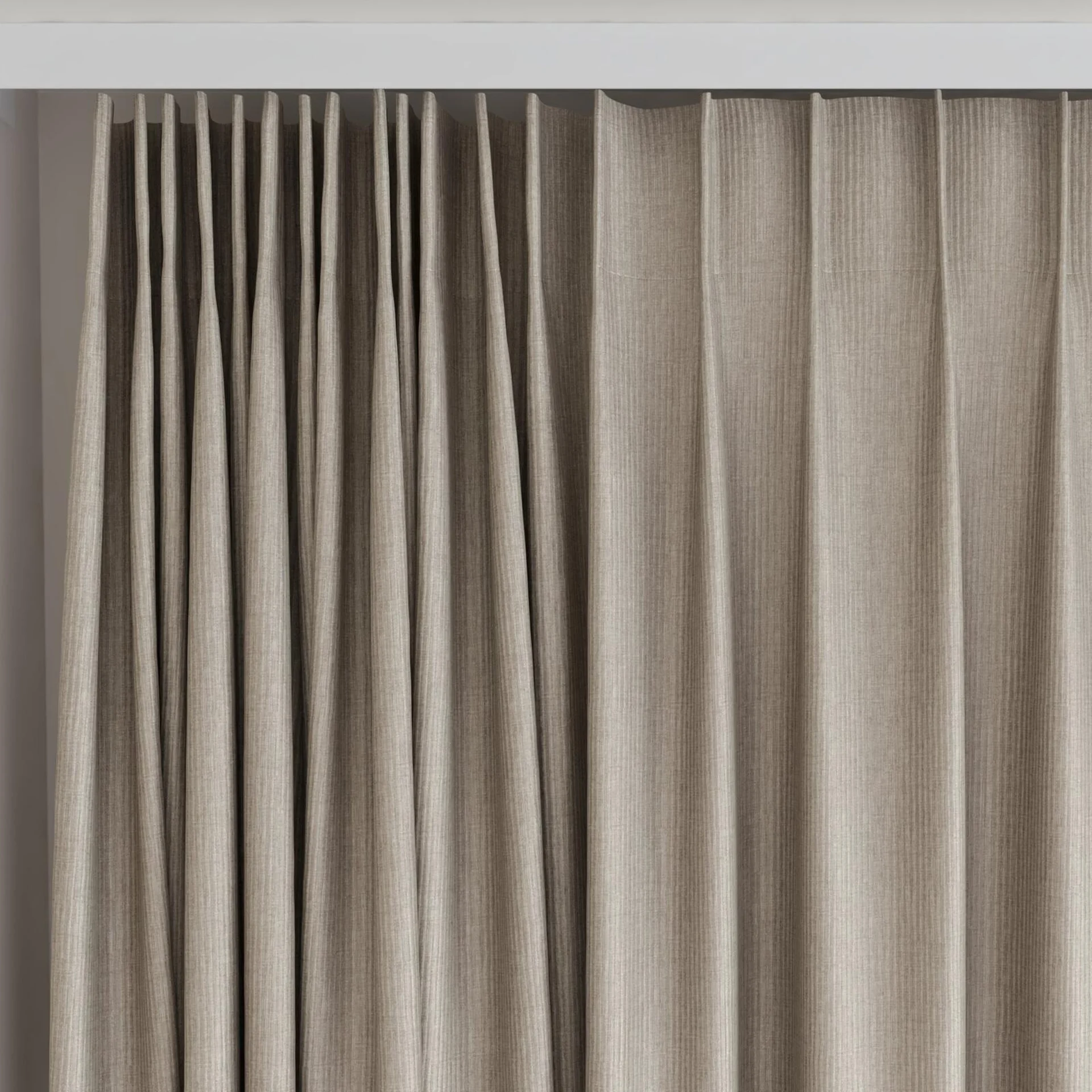 Top view of Hombre Taupe, on curtain rail