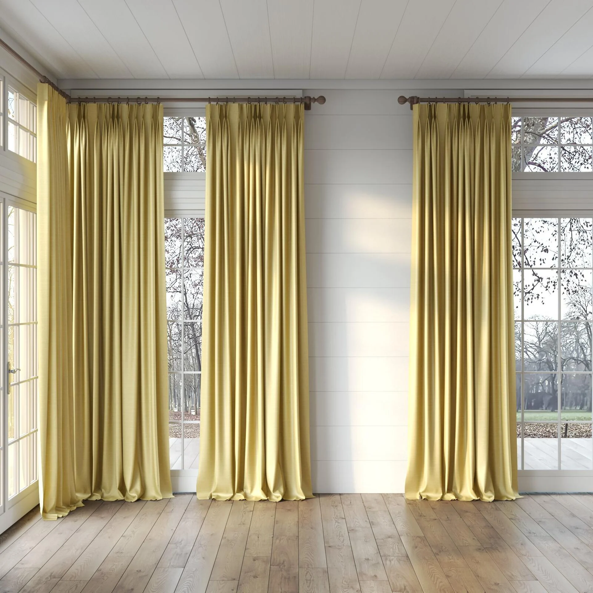 Full view of Silky Pampas, puddled, on curtain rod