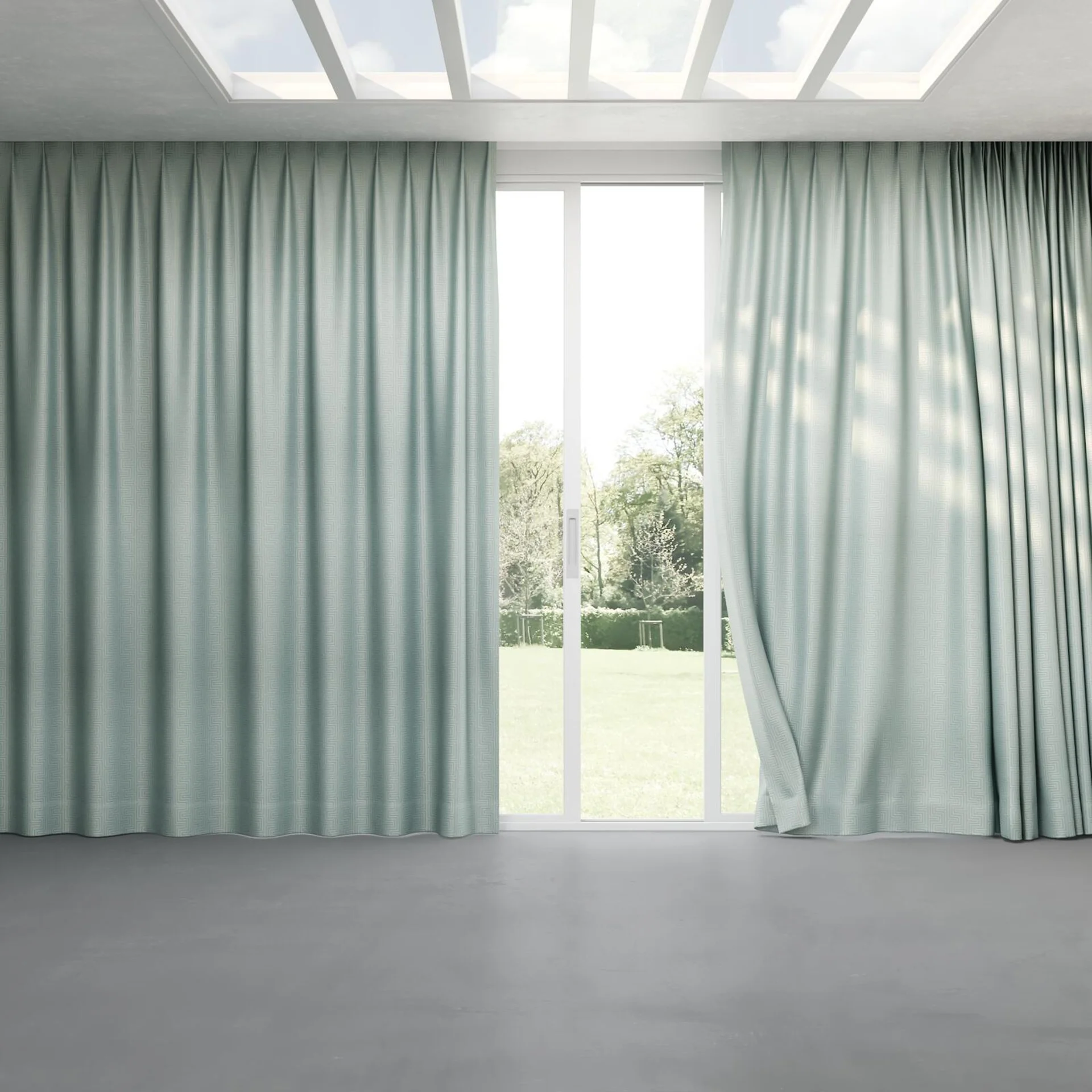 Full view of Remain Aqua, pinch pleat