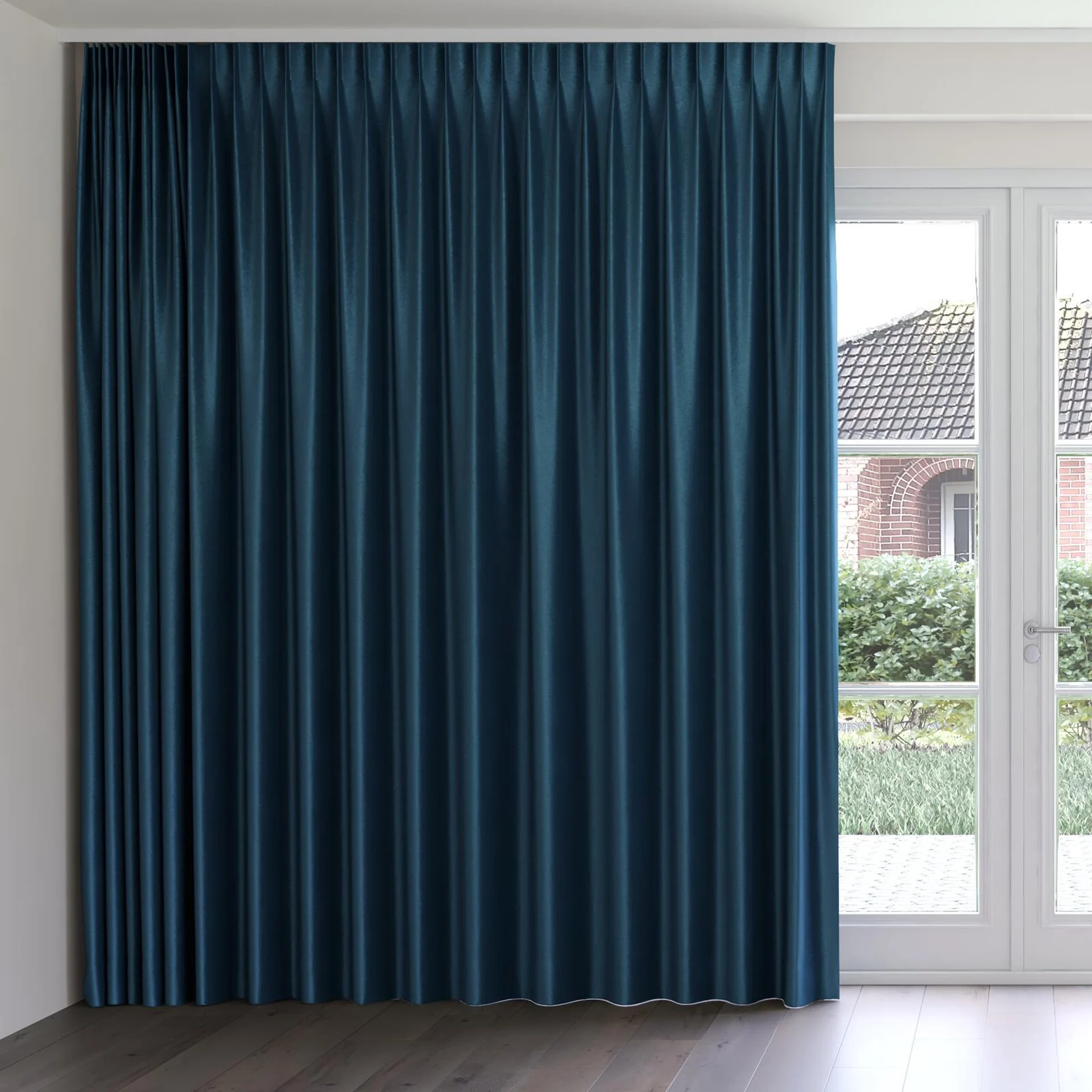 Front view of Recharge Prussian, on curtain rail