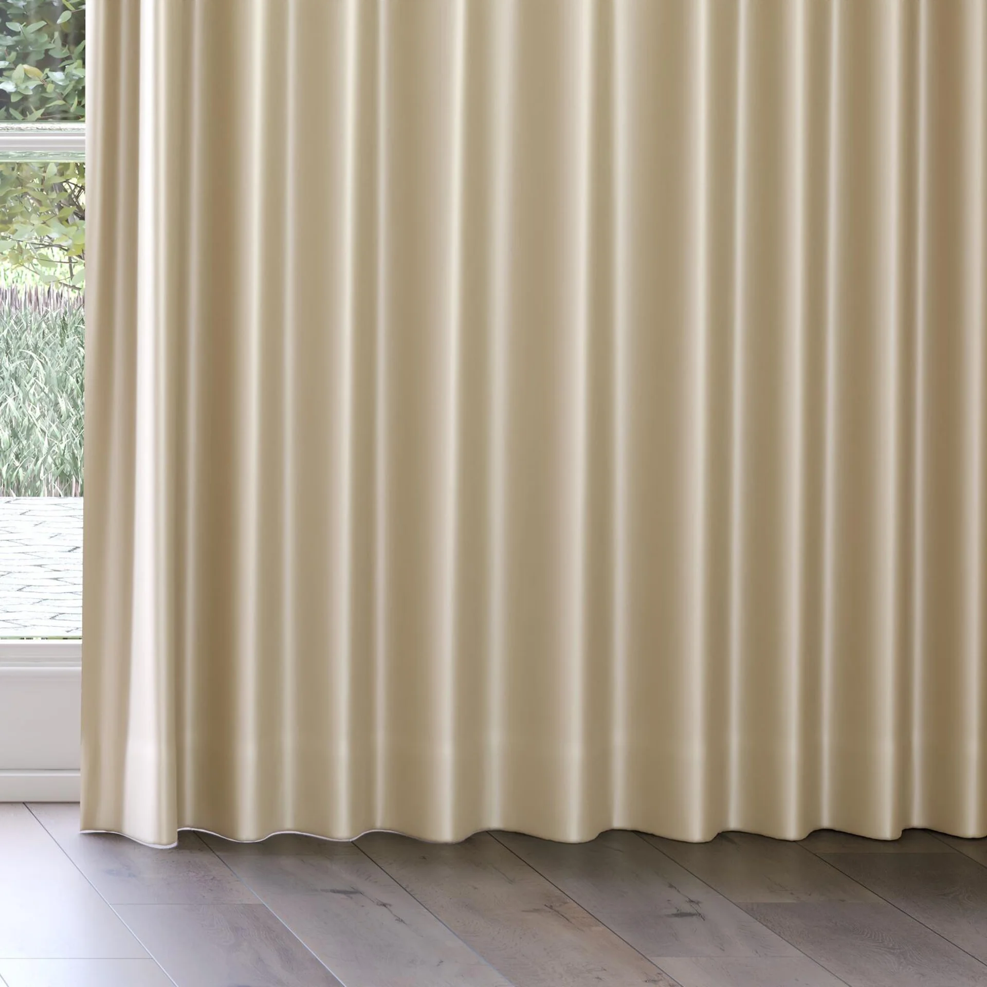 Bottom view of Moonbeam Antique, on curtain rail