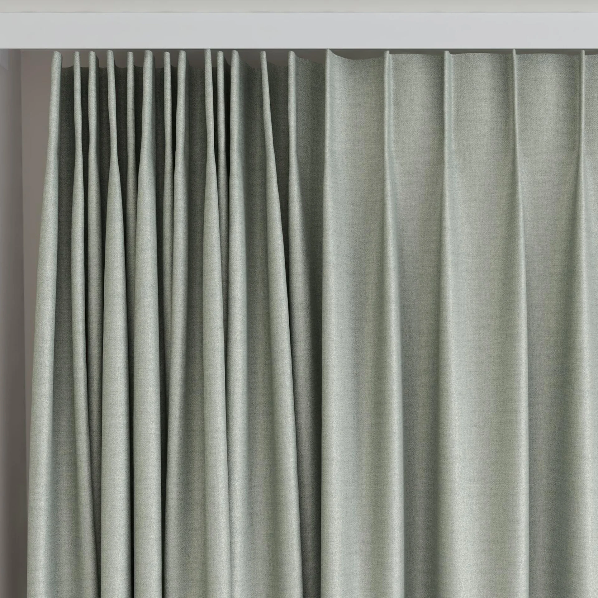 Top view of Eclipse Blackout Celadon, on curtain rail