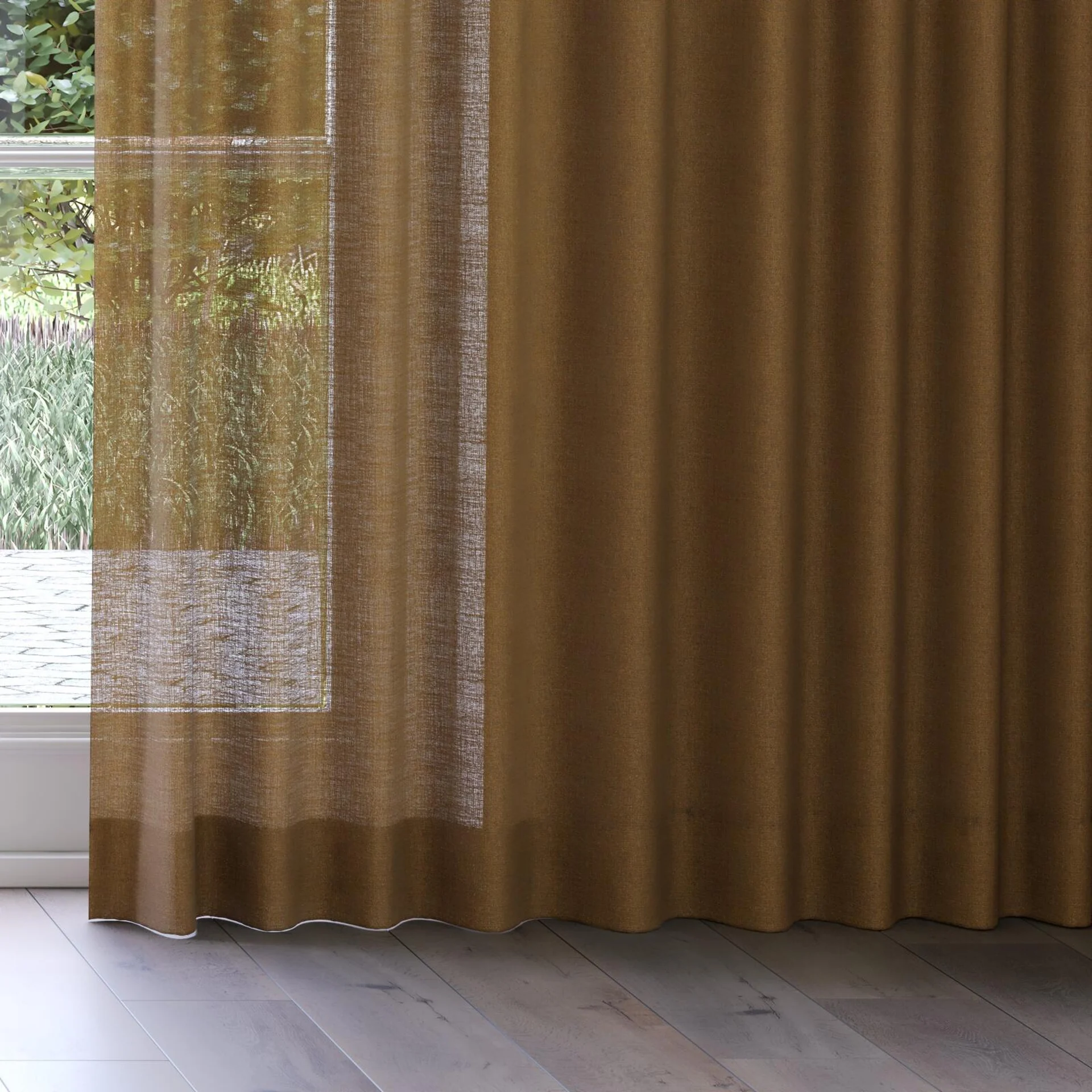 Bottom view of Element Ochre, on curtain rail