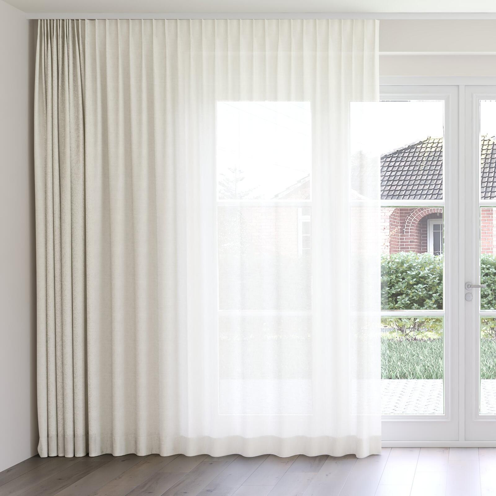 Front view of Revel Nougat, on curtain rail