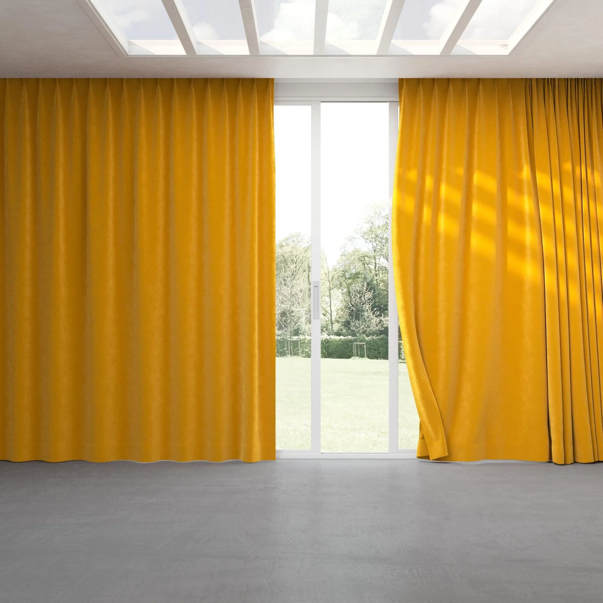 Full view of Lux Velvet Gold 8201, pinch pleat