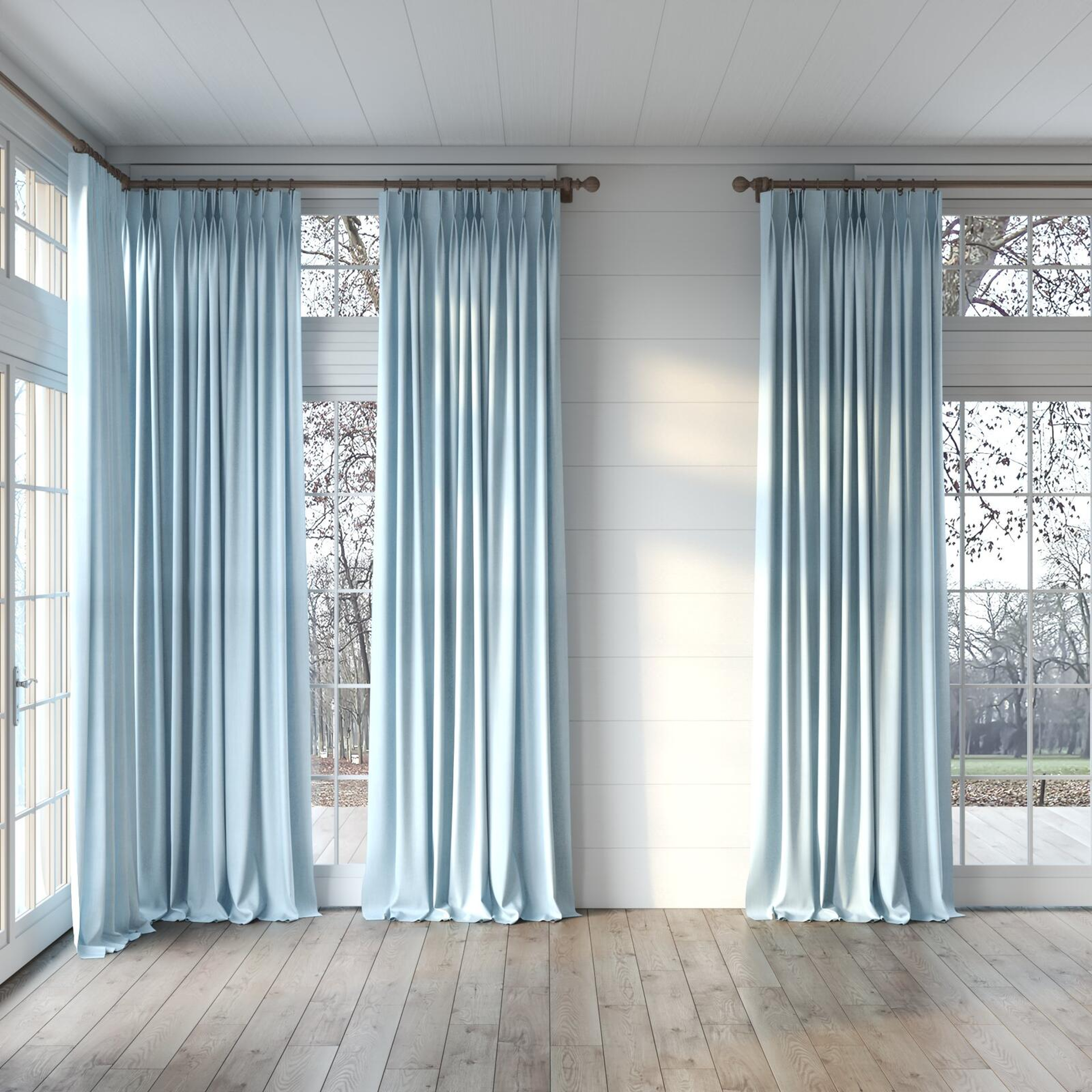 Full view of Lexicon Sky, puddled, on curtain rod
