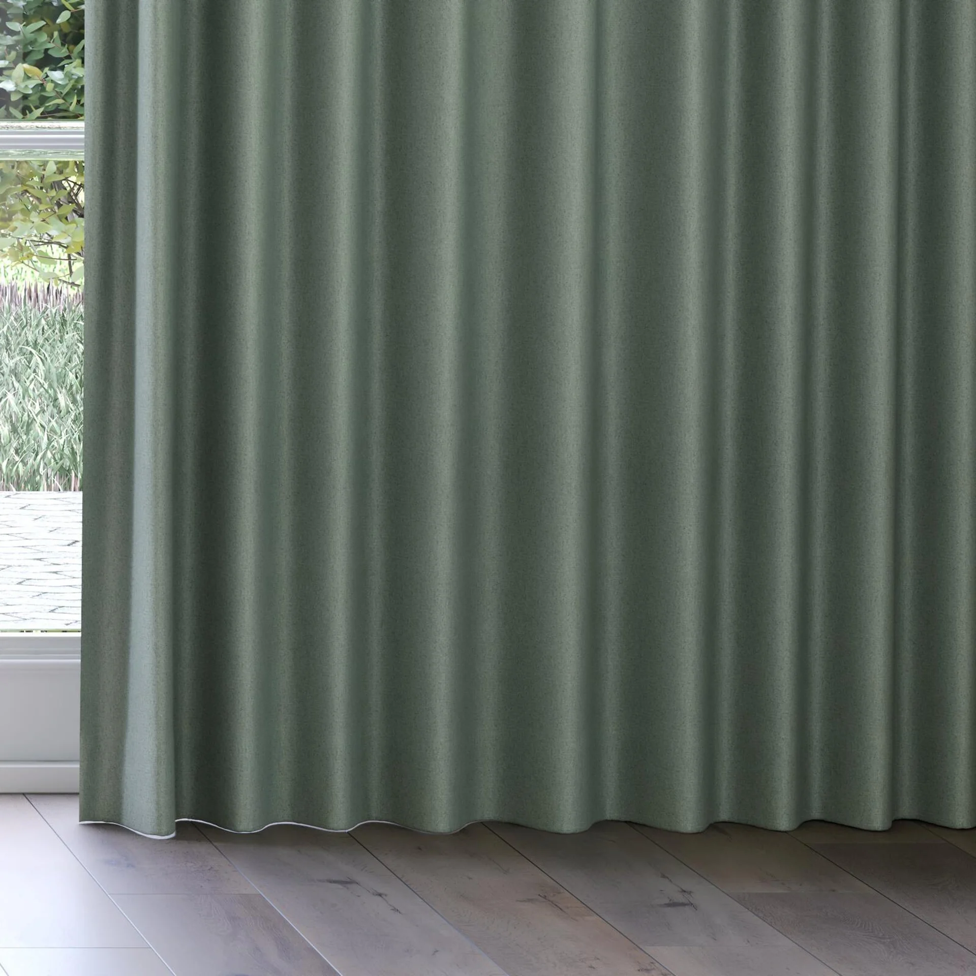 Bottom view of Liberate Sage, on curtain rail