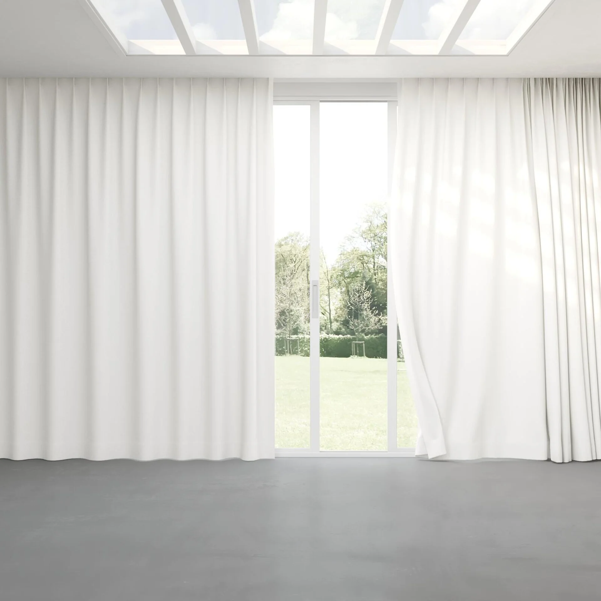 Full view of Latimer Blanc, pinch pleat