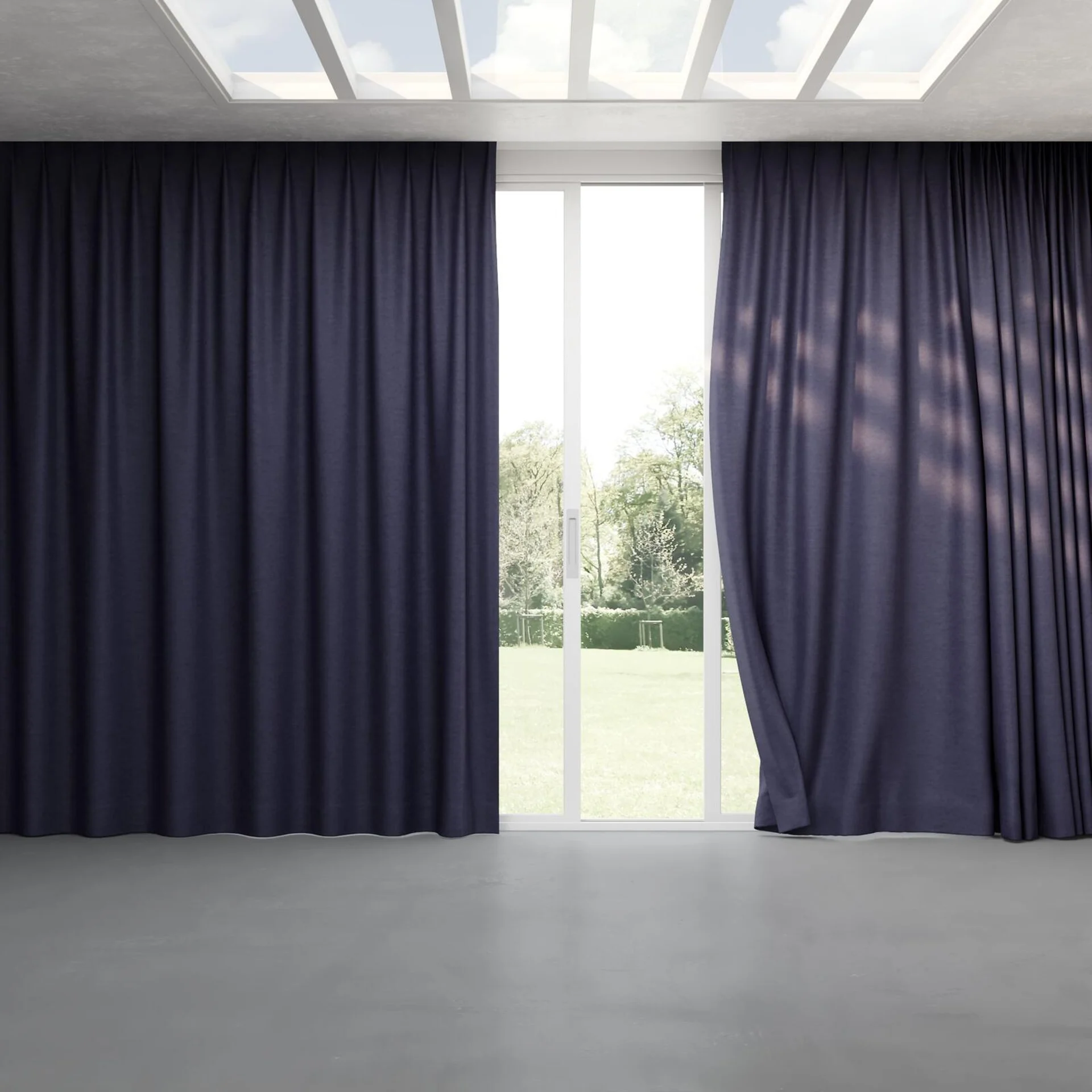 Full view of Colourwash Navy, pinch pleat