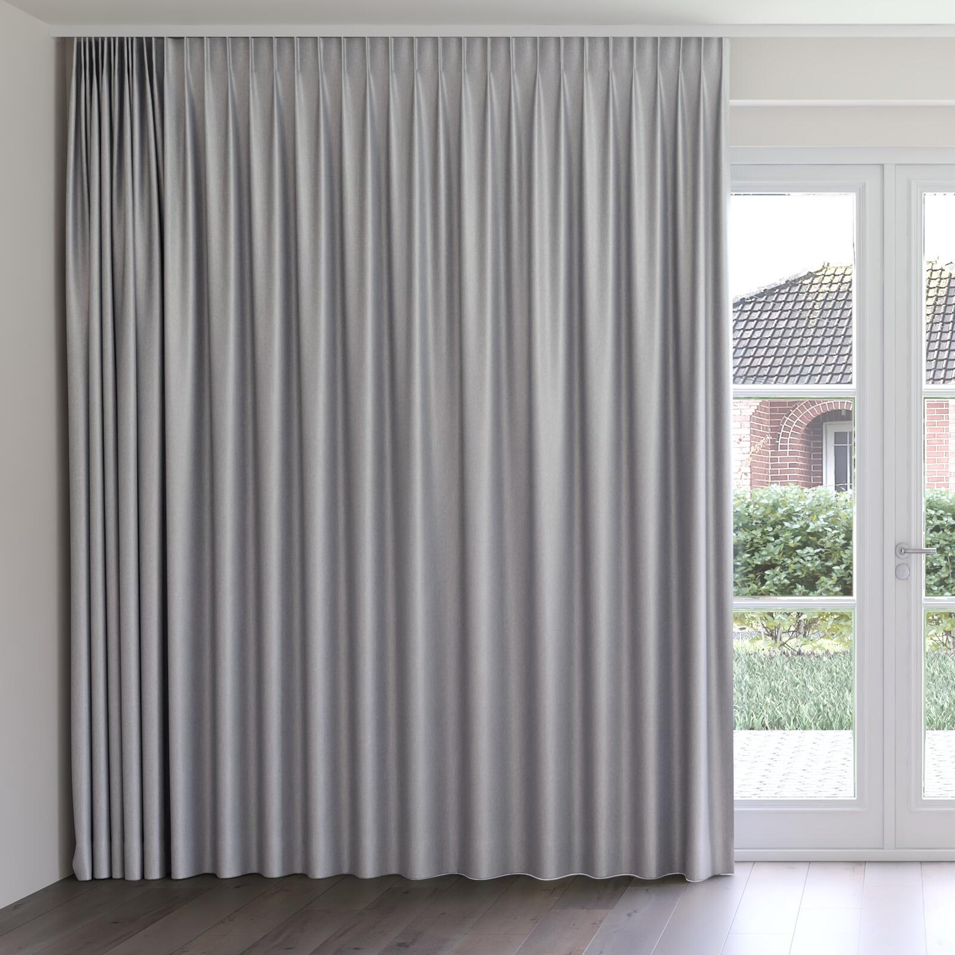 Front view of Matrix Silver, on curtain rail