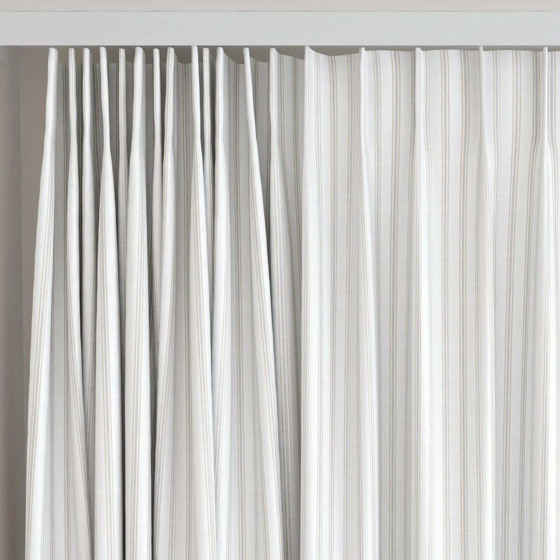 Top view of Chambray Ticking Sepia, on curtain rail