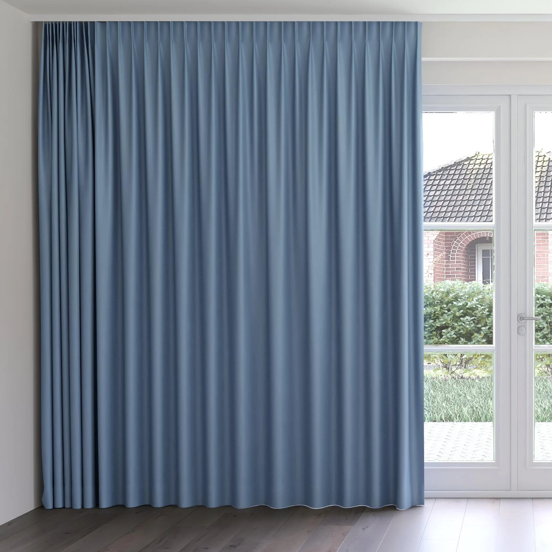 Front view of Woolskin Sky, on curtain rail