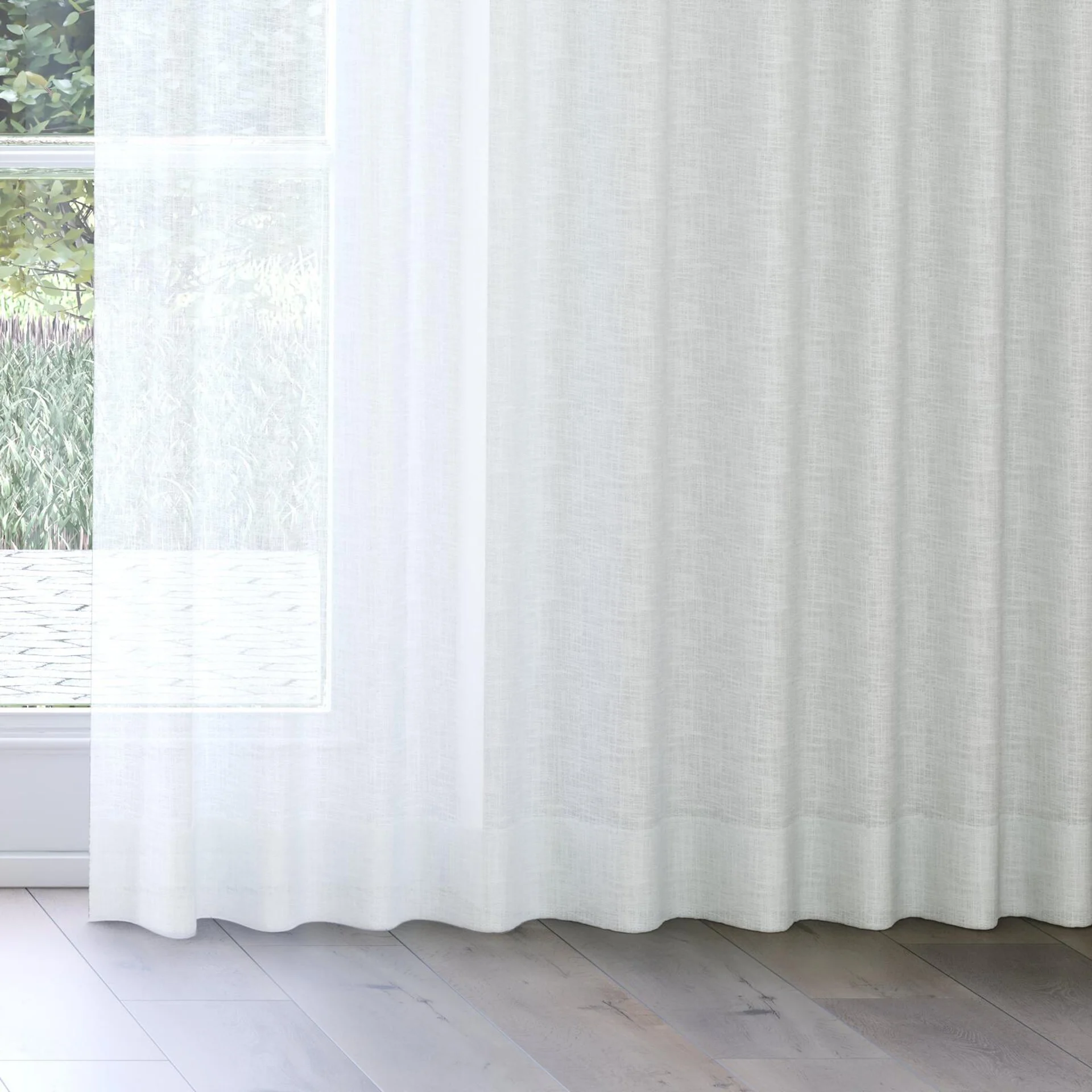 Bottom view of Verdant Cream, on curtain rail