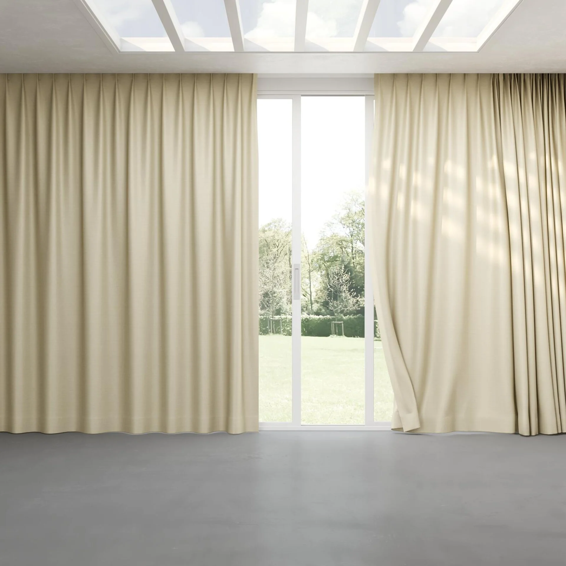 Full view of Silky Hemp, pinch pleat
