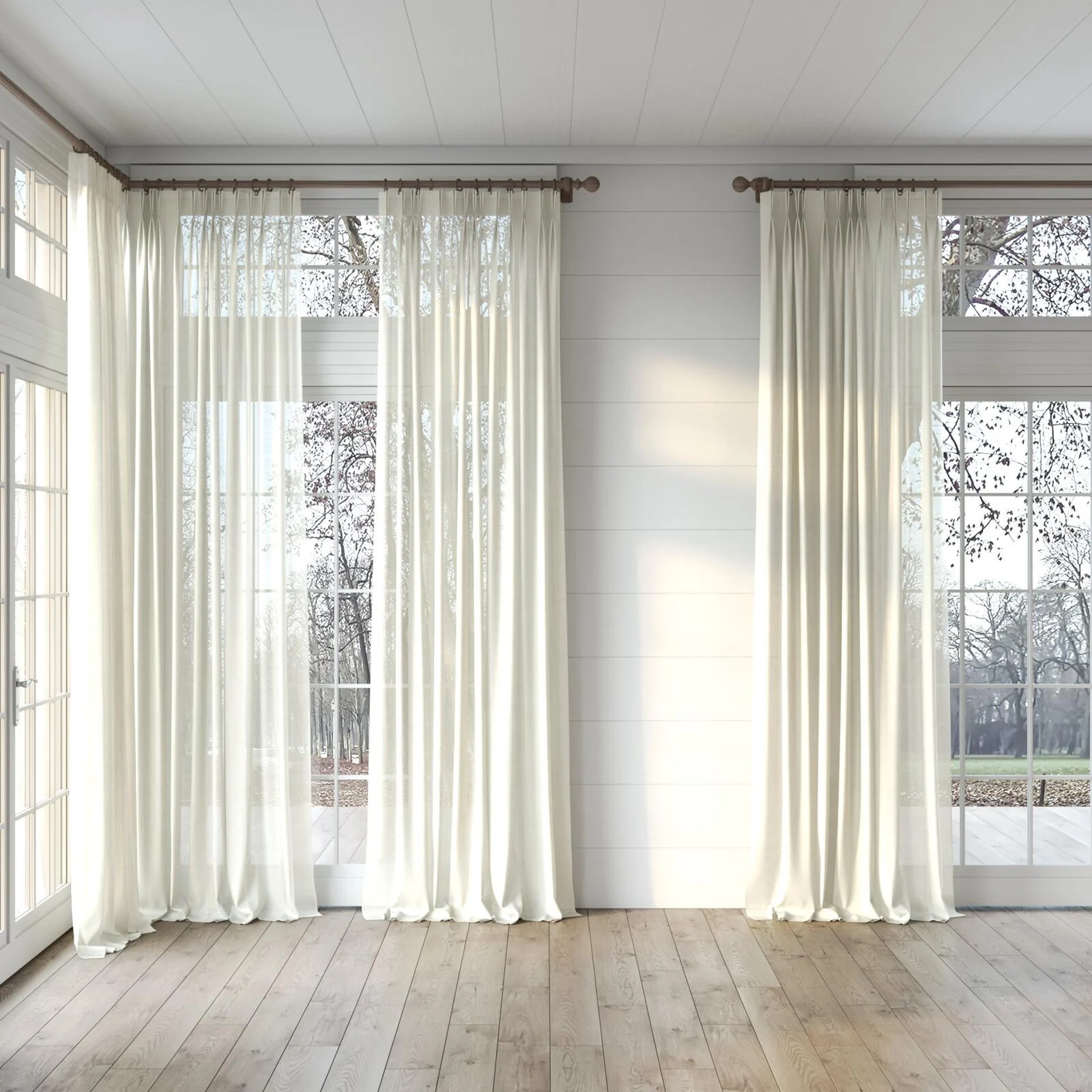 Full view of Breathtaking Linen, puddled, on curtain rod
