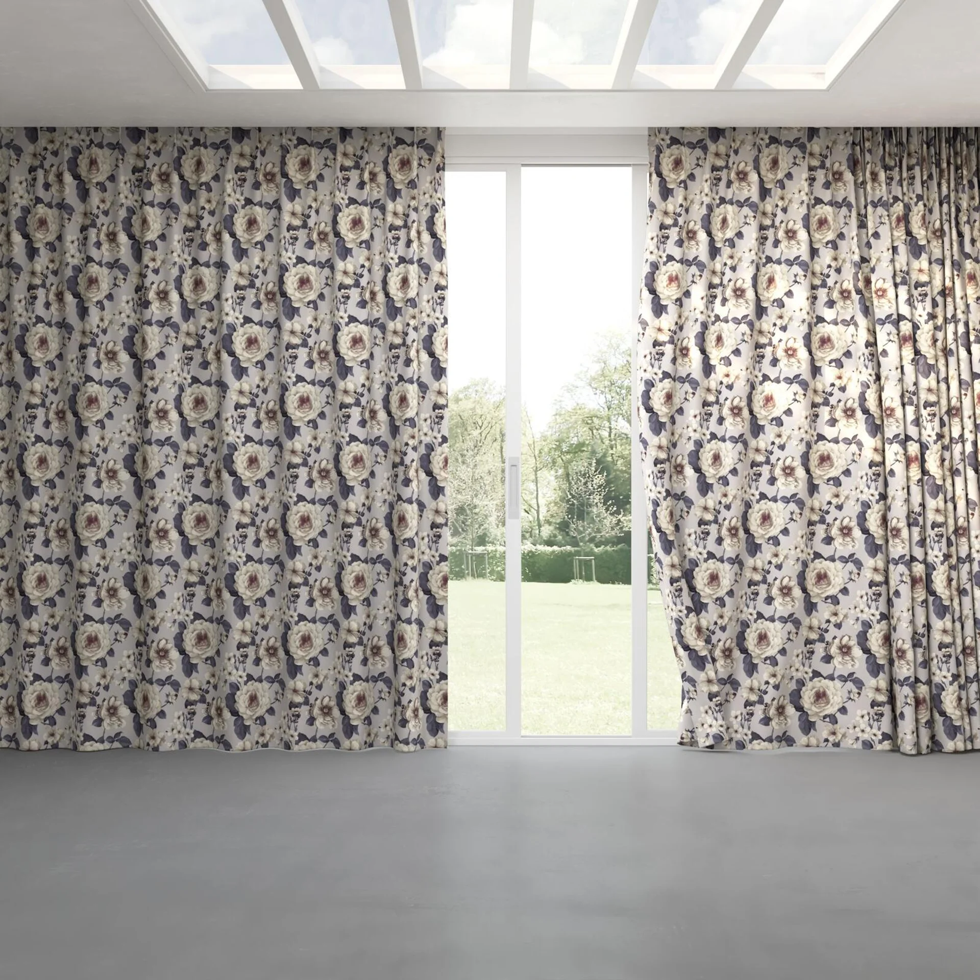 Full view of Miriam French Earl Grey, pinch pleat