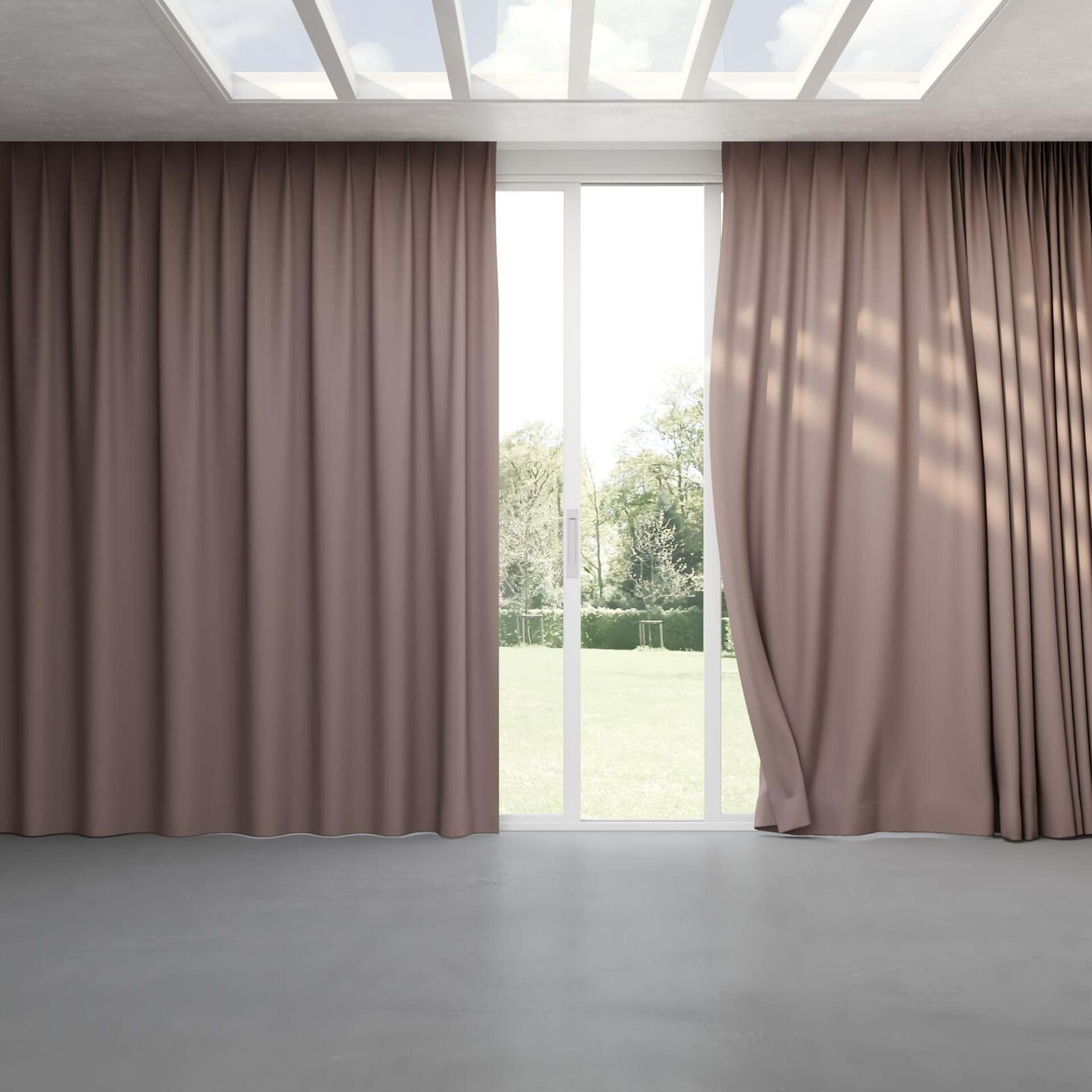 Full view of Vela Taupe, pinch pleat