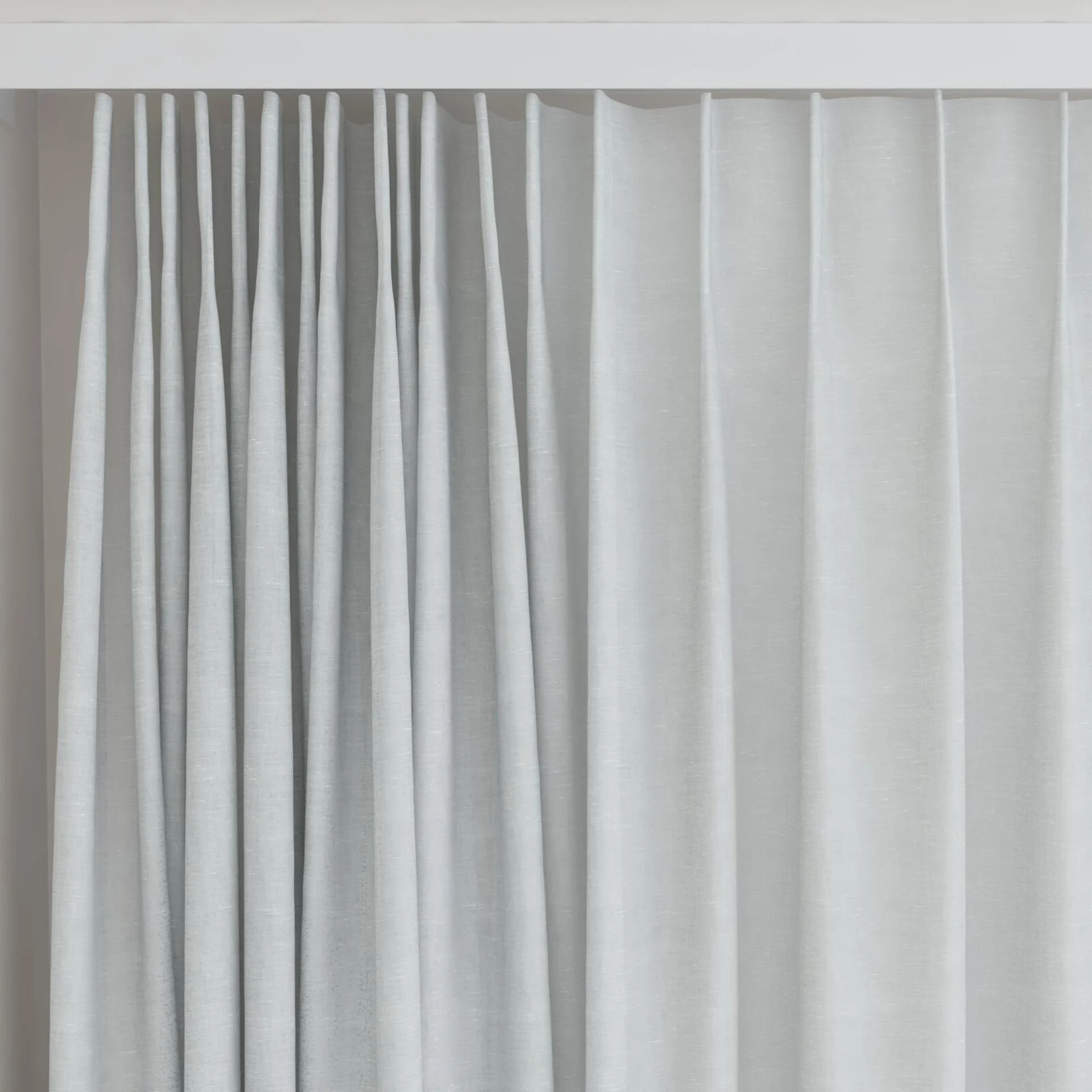 Top view of Gesso Lino Sky, on curtain rail