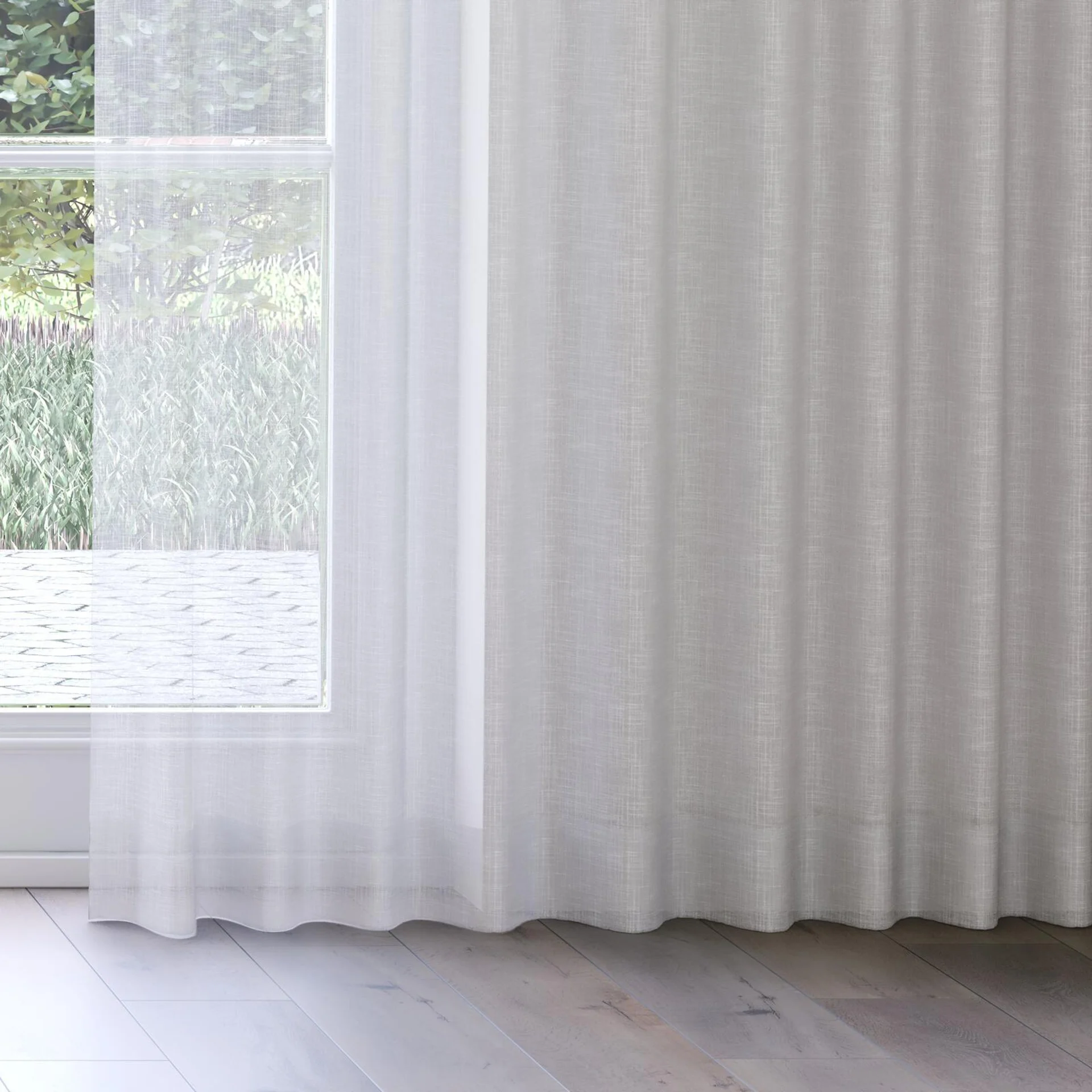 Bottom view of Kumo Recycled Silver Birch, on curtain rail