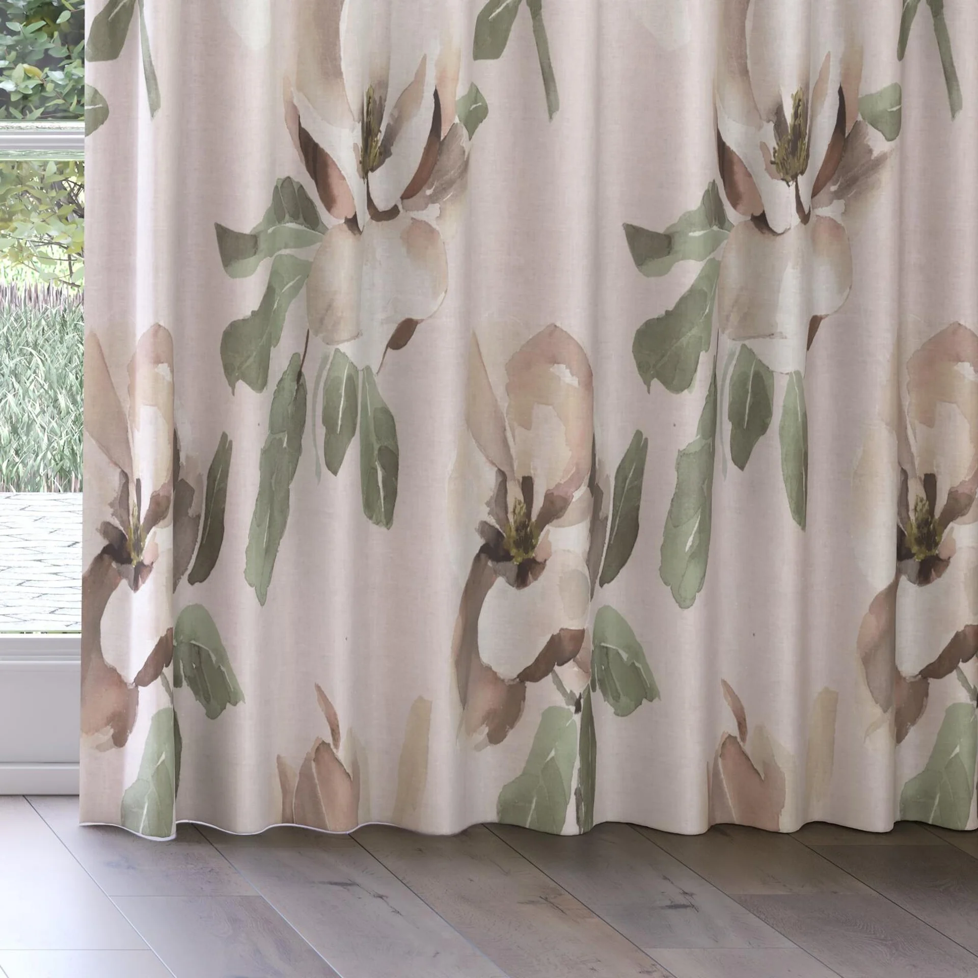 Bottom view of Magnolia Grandiflora Musk, on curtain rail