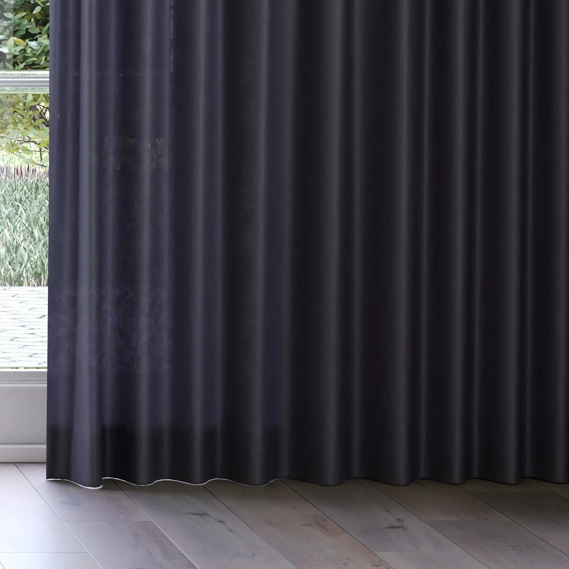Bottom view of Flo II Onyx, on curtain rail