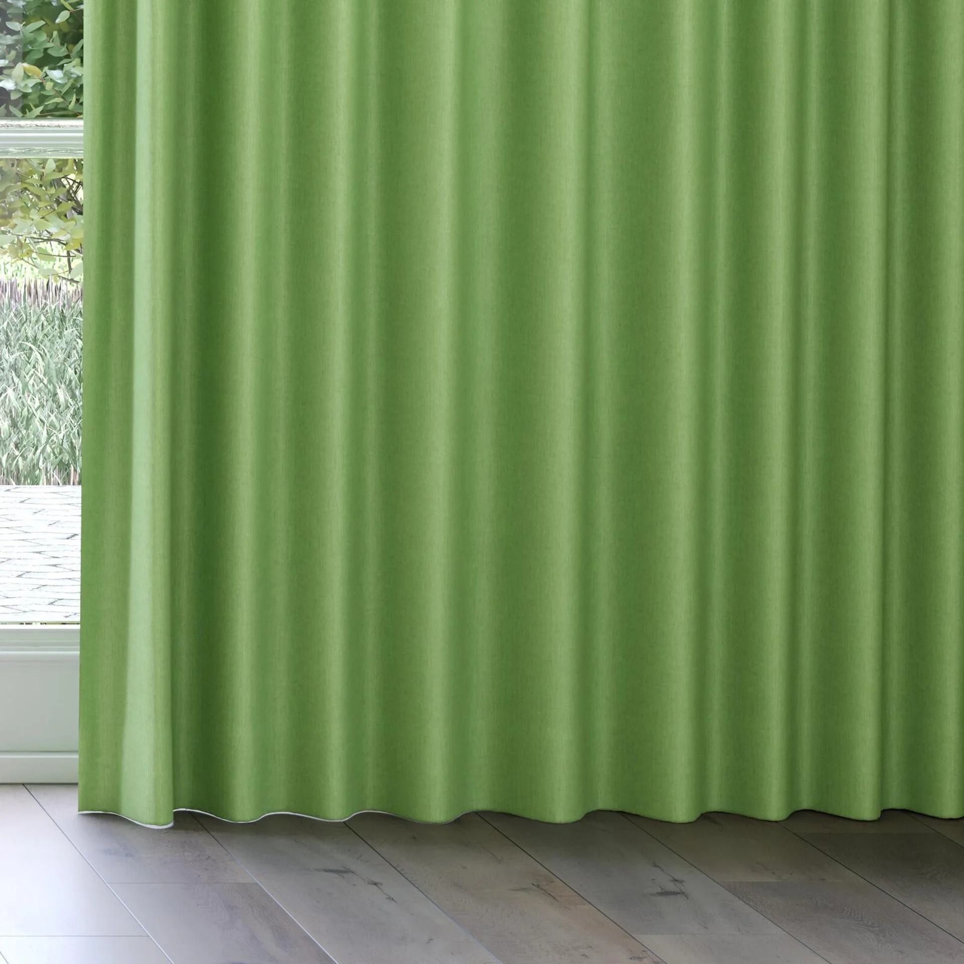 Bottom view of Cushy Apple, on curtain rail